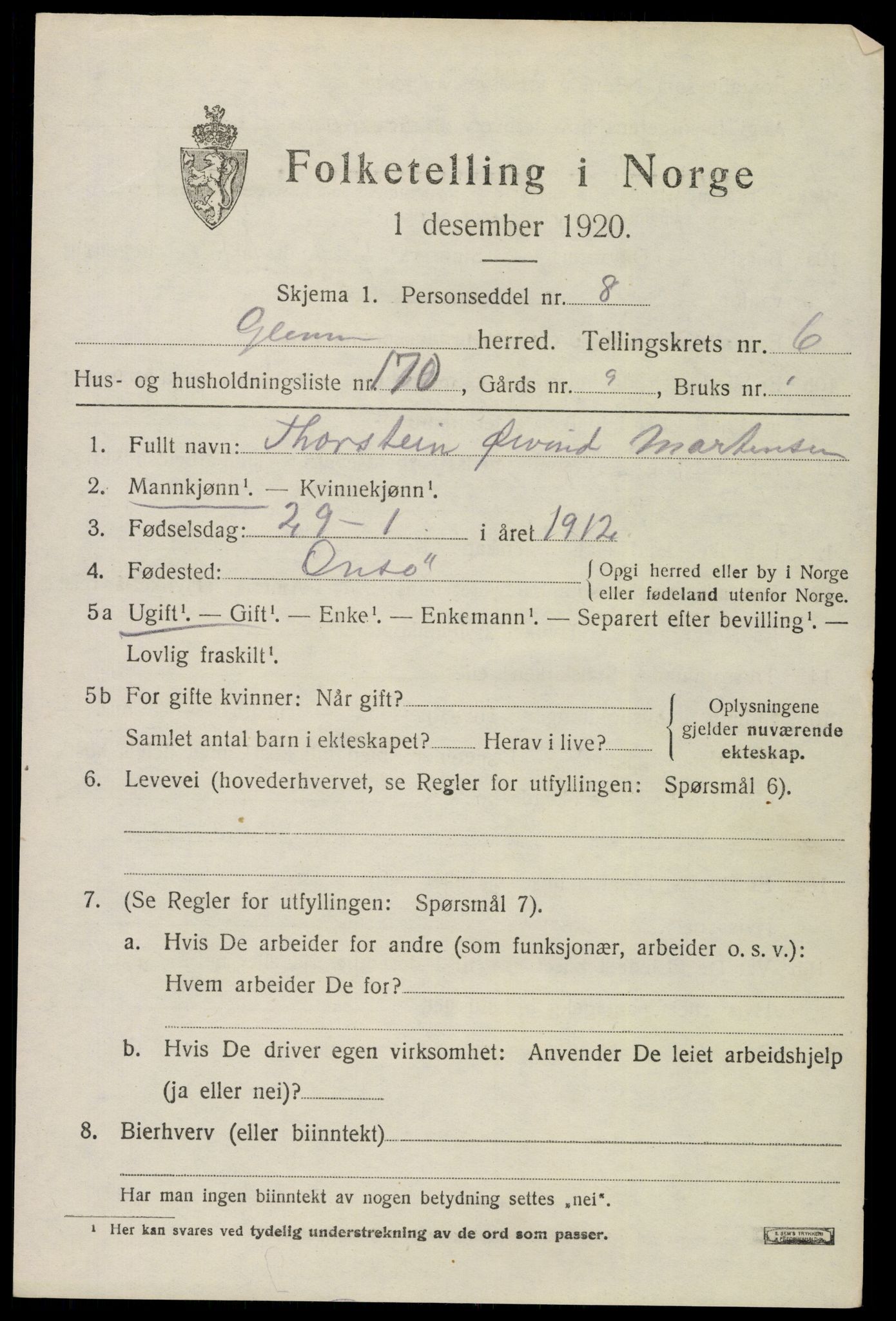 SAO, 1920 census for Glemmen, 1920, p. 21603