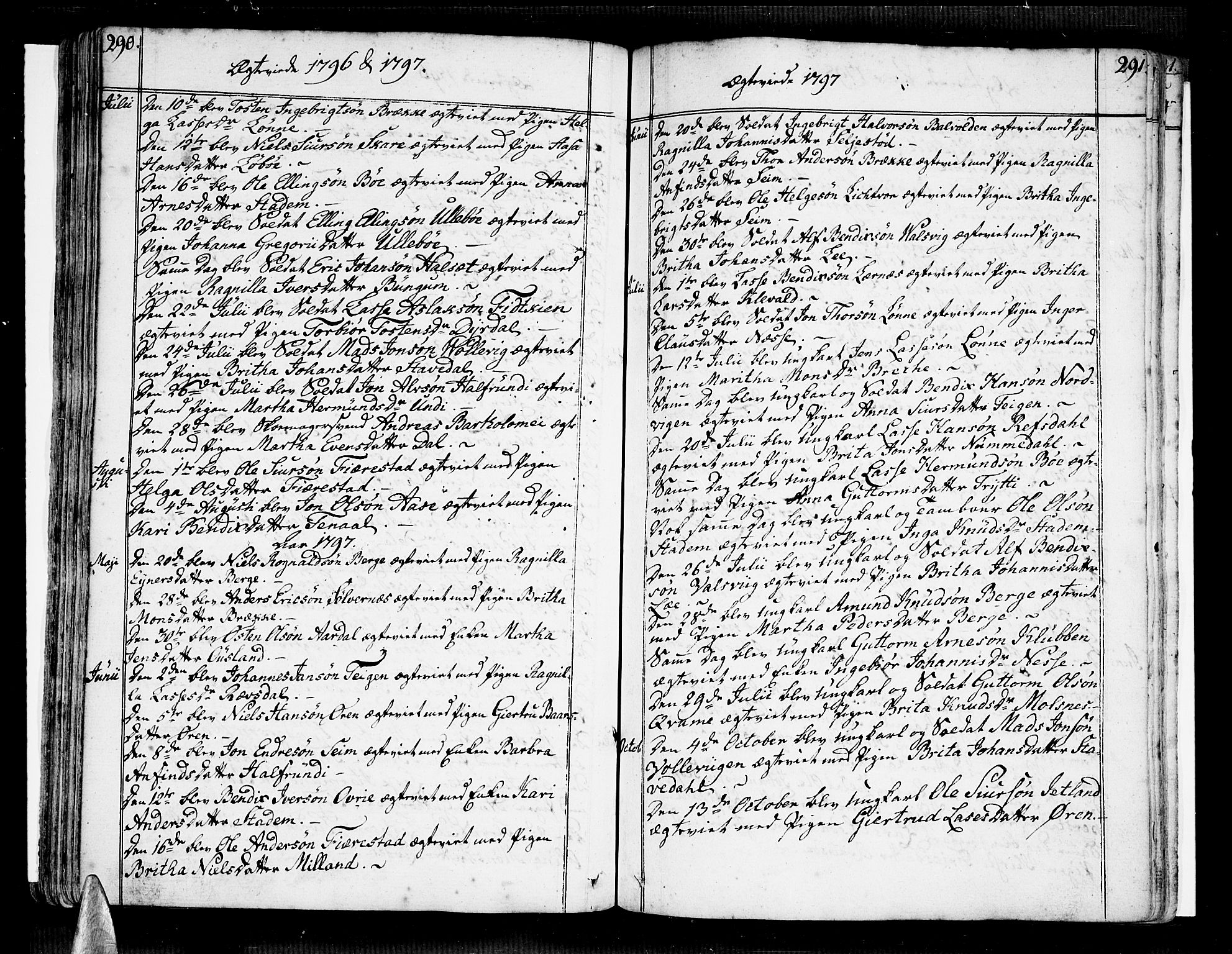 Vik sokneprestembete, AV/SAB-A-81501/H/Haa/Haaa/L0005: Parish register (official) no. A 5, 1787-1820, p. 290-291