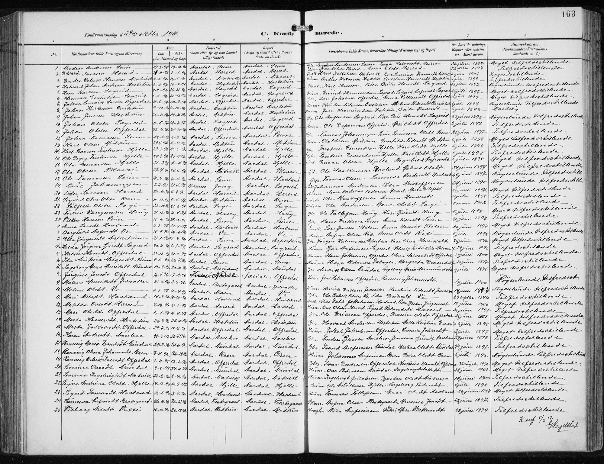 Årdal sokneprestembete, SAB/A-81701: Parish register (copy) no. A 2, 1899-1939, p. 163
