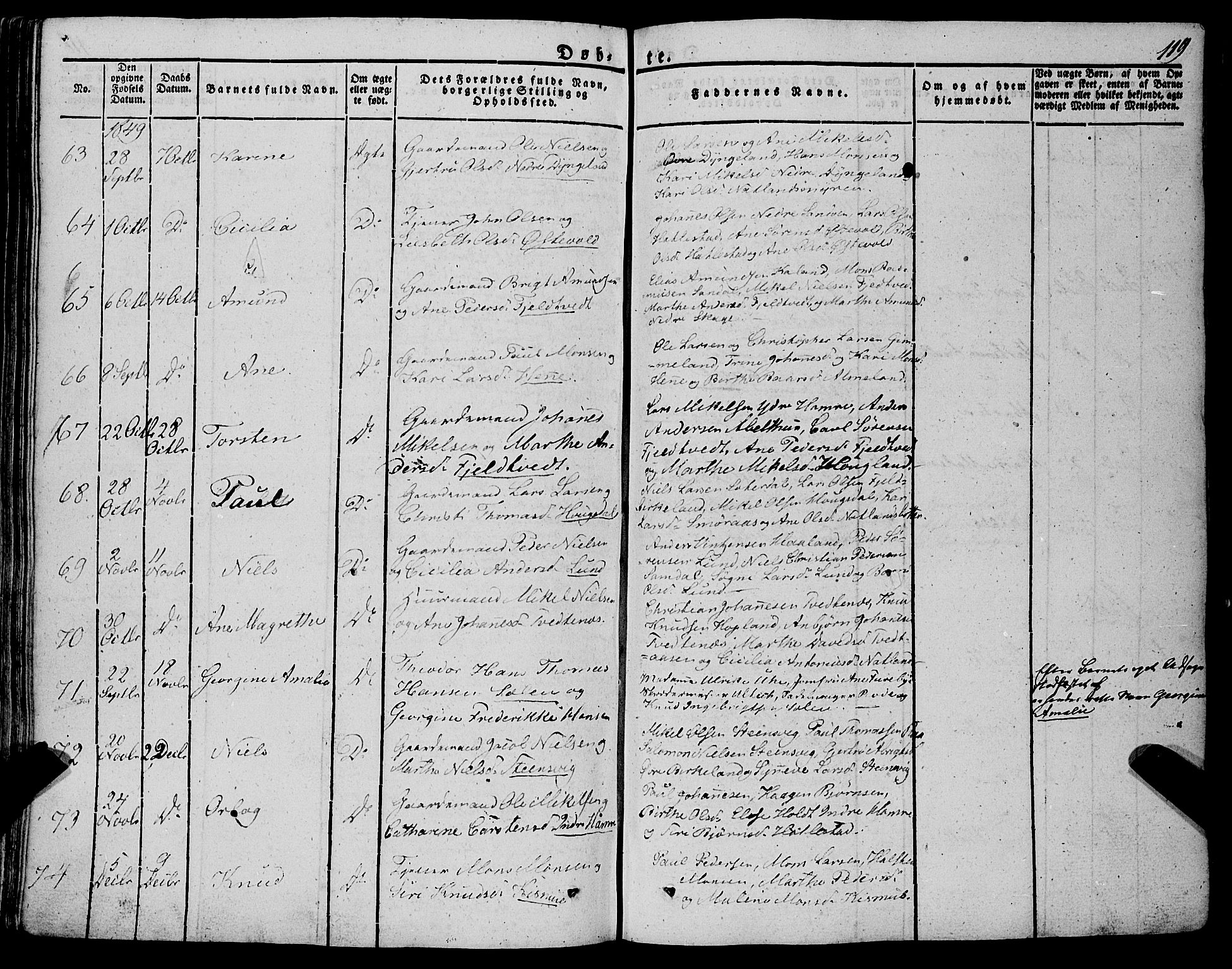 Fana Sokneprestembete, AV/SAB-A-75101/H/Haa/Haaa/L0008: Parish register (official) no. A 8, 1829-1851, p. 119