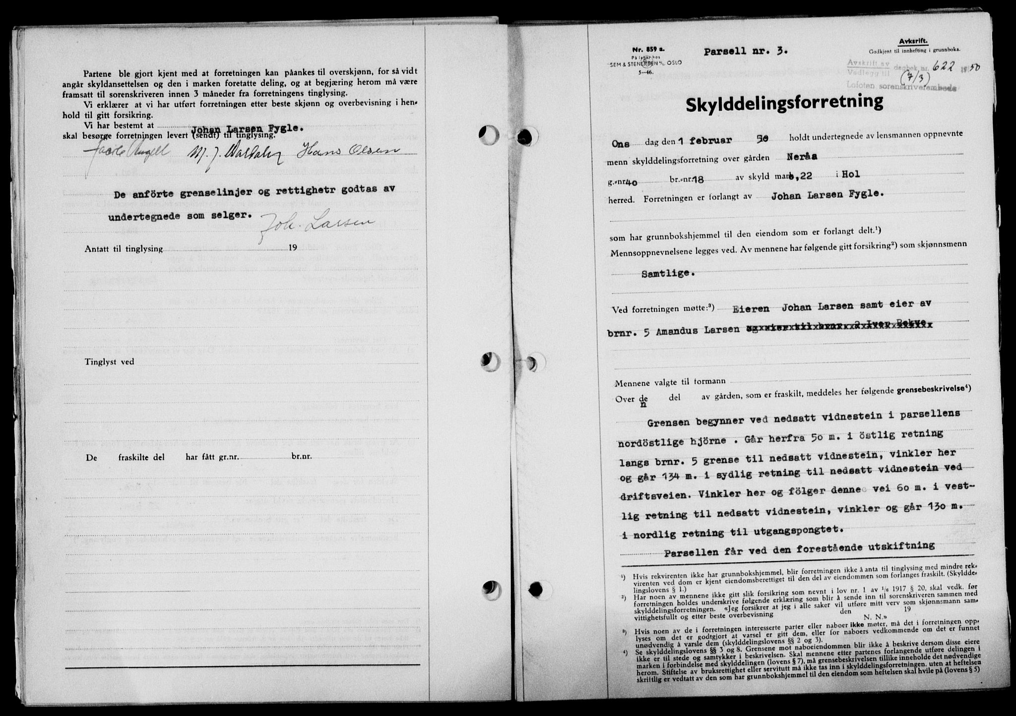 Lofoten sorenskriveri, SAT/A-0017/1/2/2C/L0023a: Mortgage book no. 23a, 1950-1950, Diary no: : 622/1950