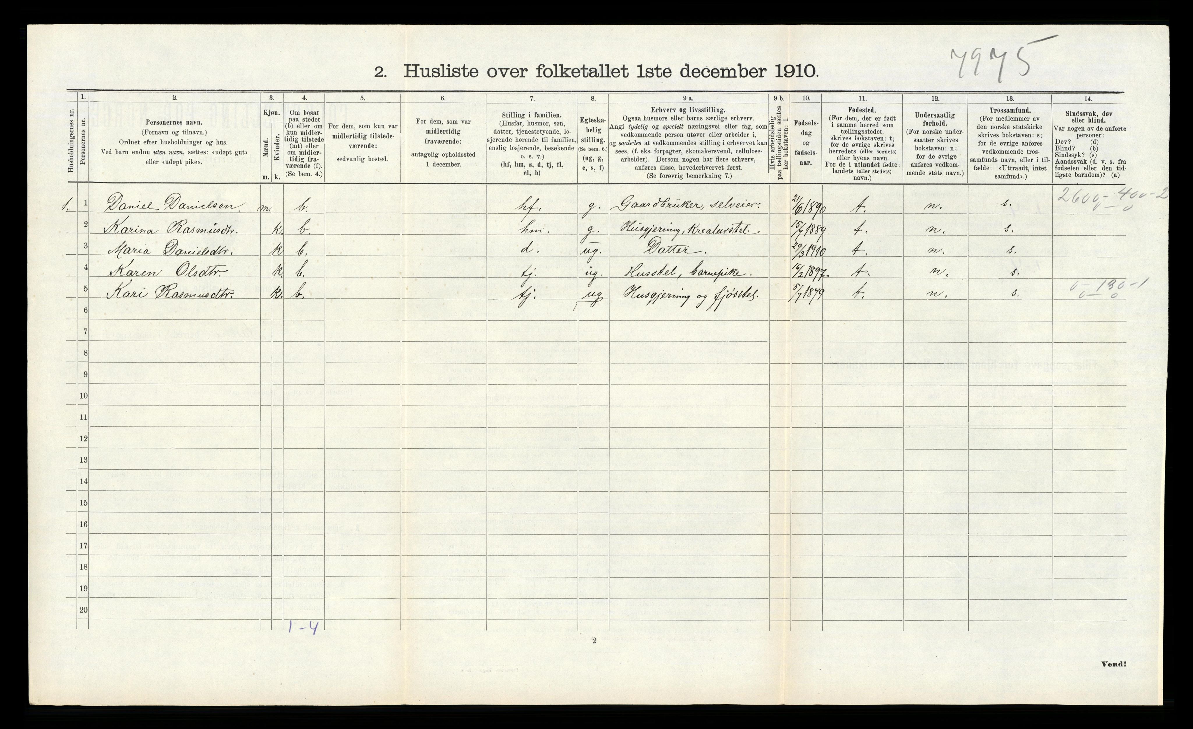 RA, 1910 census for Åsane, 1910, p. 314
