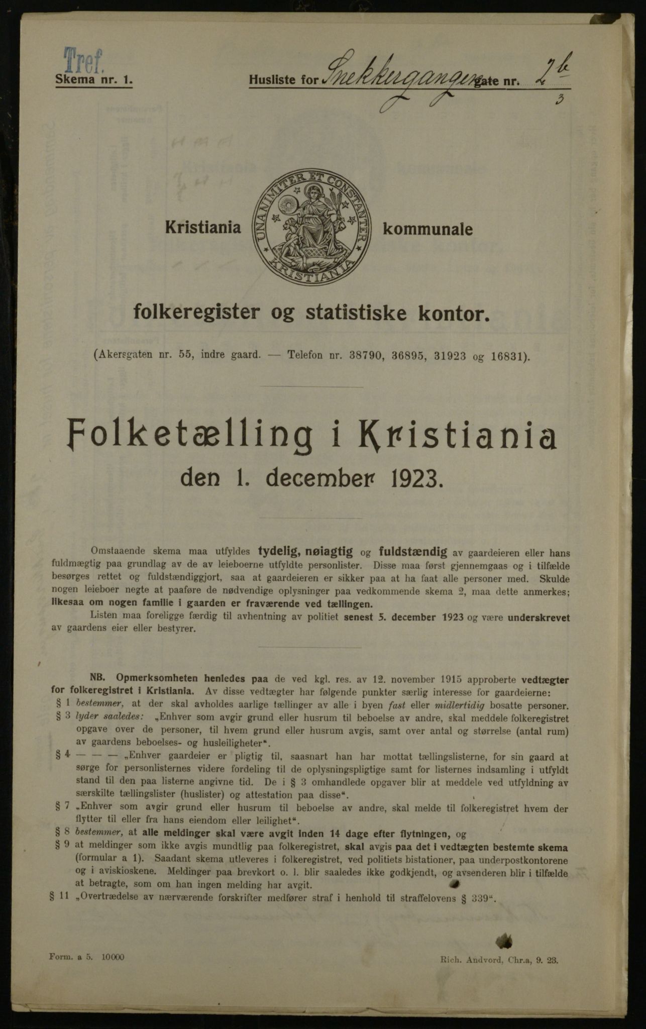 OBA, Municipal Census 1923 for Kristiania, 1923, p. 108053