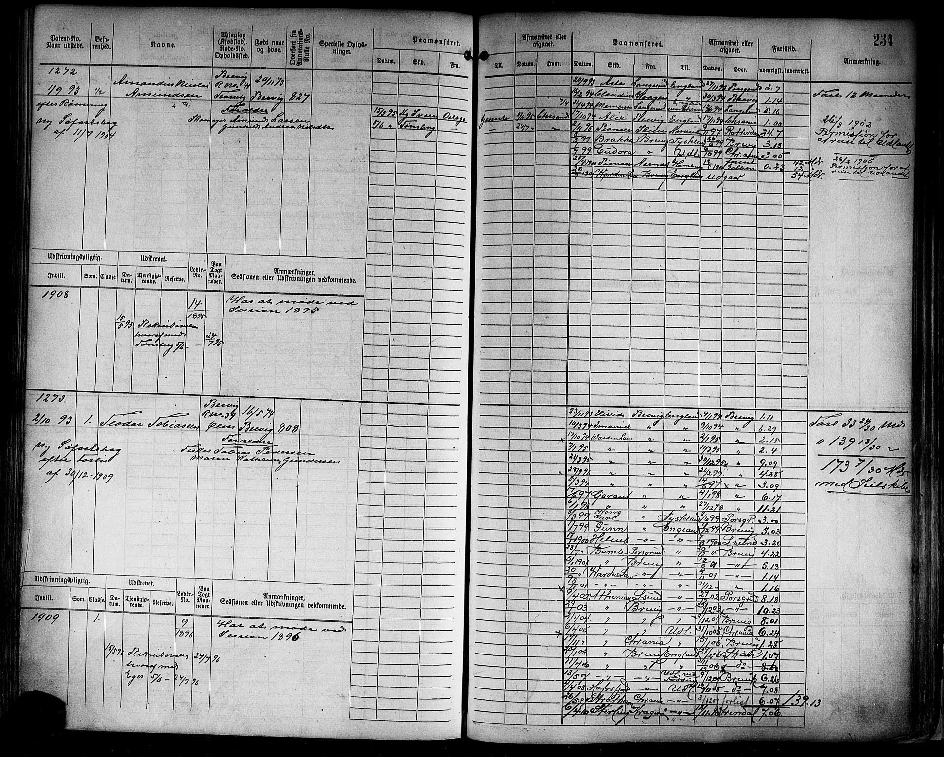 Brevik innrulleringskontor, AV/SAKO-A-833/F/Fb/L0004: Hovedrulle, 1878-1897, p. 243