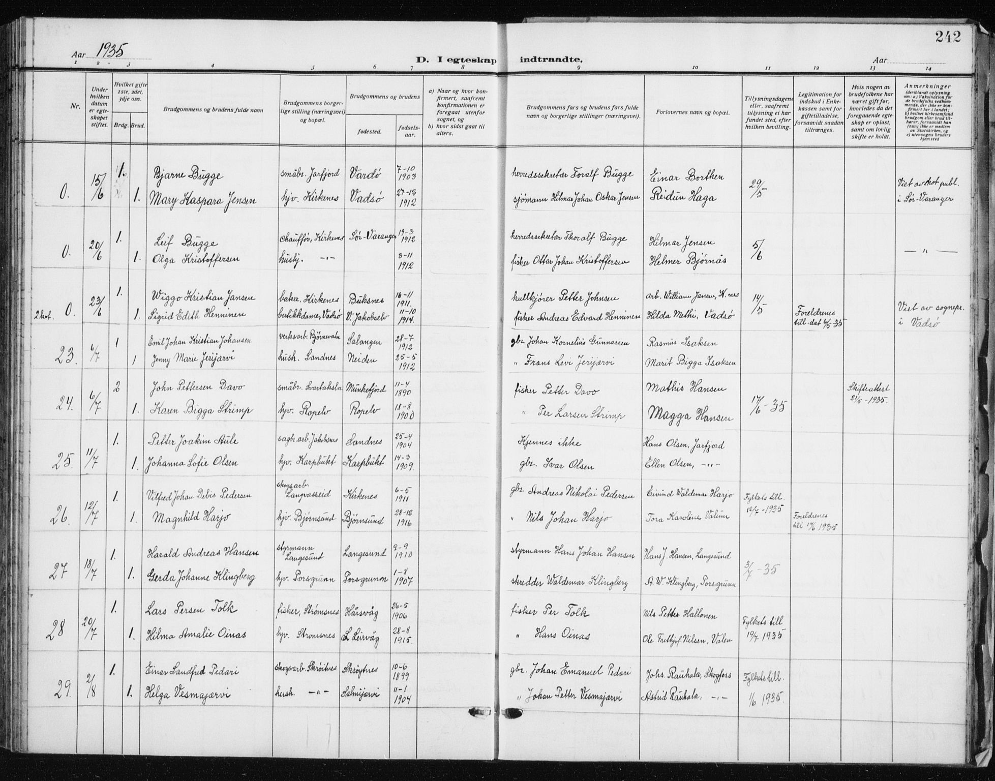 Sør-Varanger sokneprestkontor, AV/SATØ-S-1331/H/Hb/L0006klokker: Parish register (copy) no. 6, 1929-1938, p. 242