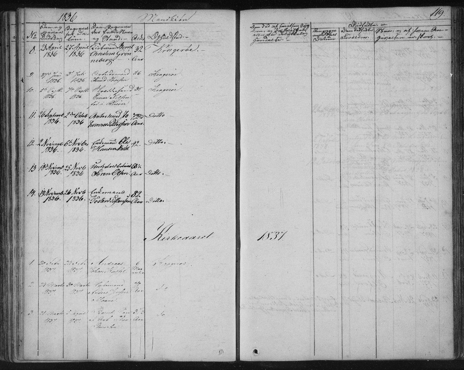 Kragerø kirkebøker, SAKO/A-278/F/Fa/L0005: Parish register (official) no. 5, 1832-1847, p. 119