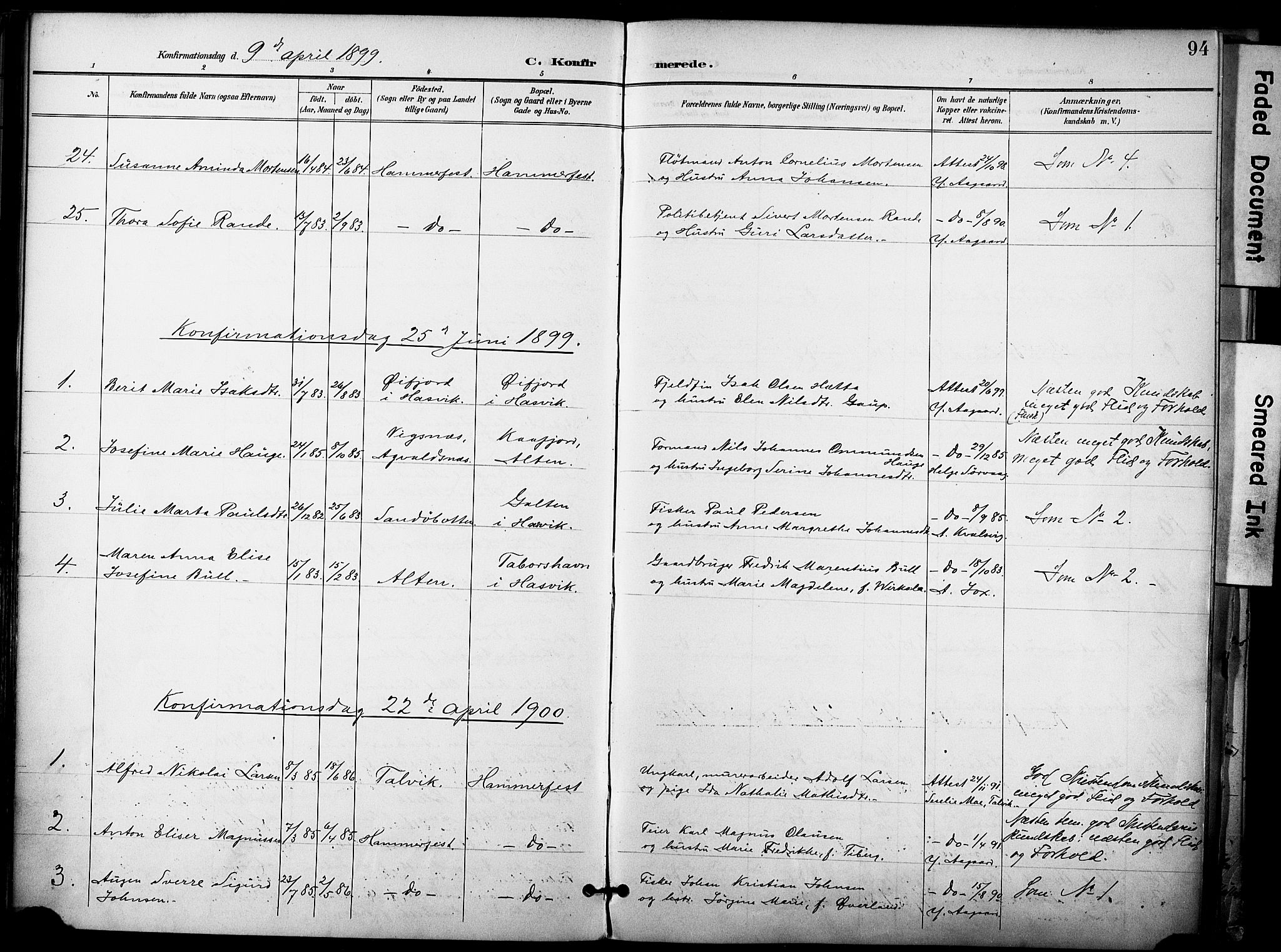 Hammerfest sokneprestkontor, SATØ/S-1347/H/Ha/L0010.kirke: Parish register (official) no. 10, 1898-1905, p. 94