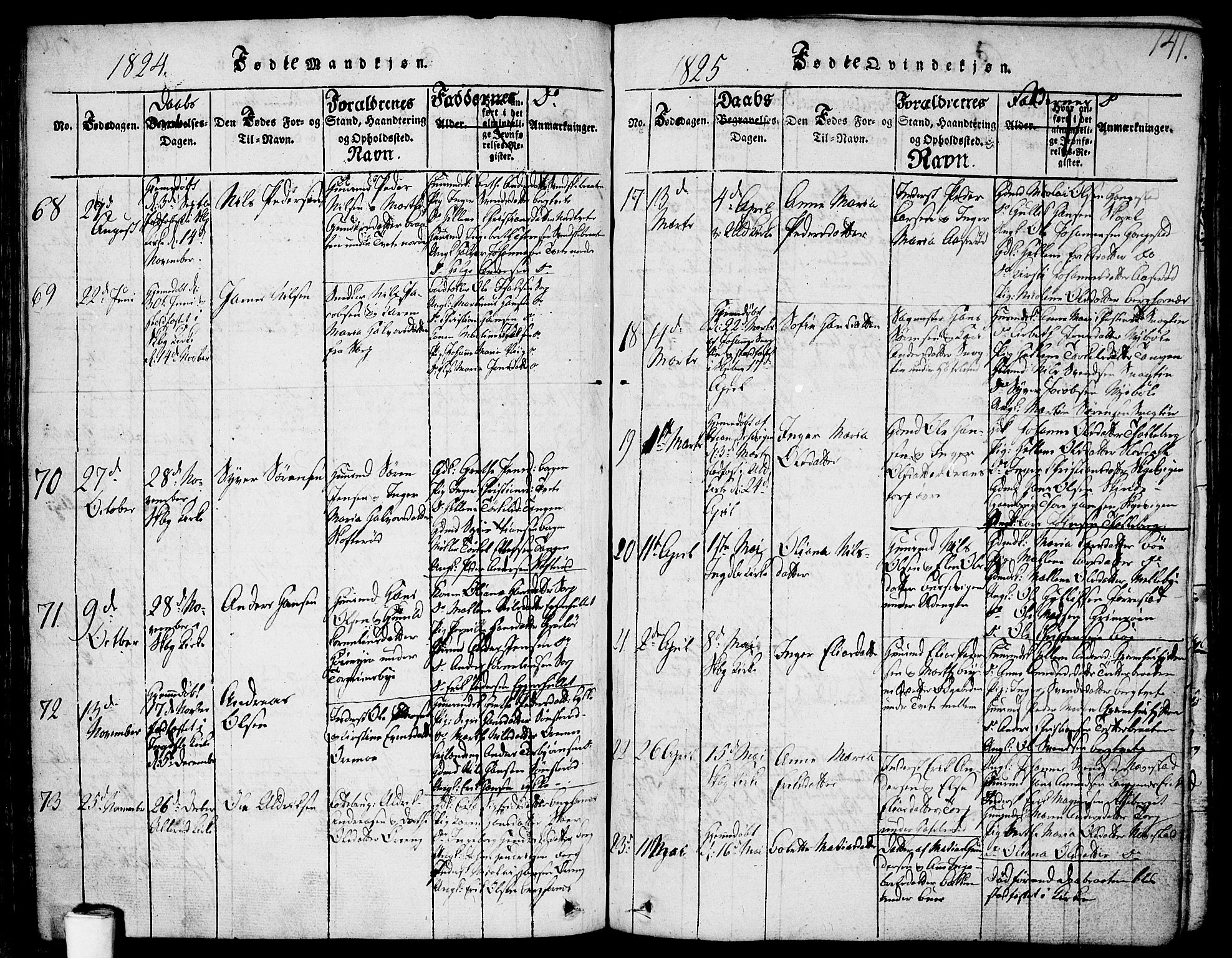 Skjeberg prestekontor Kirkebøker, AV/SAO-A-10923/F/Fa/L0004: Parish register (official) no. I 4, 1815-1830, p. 141