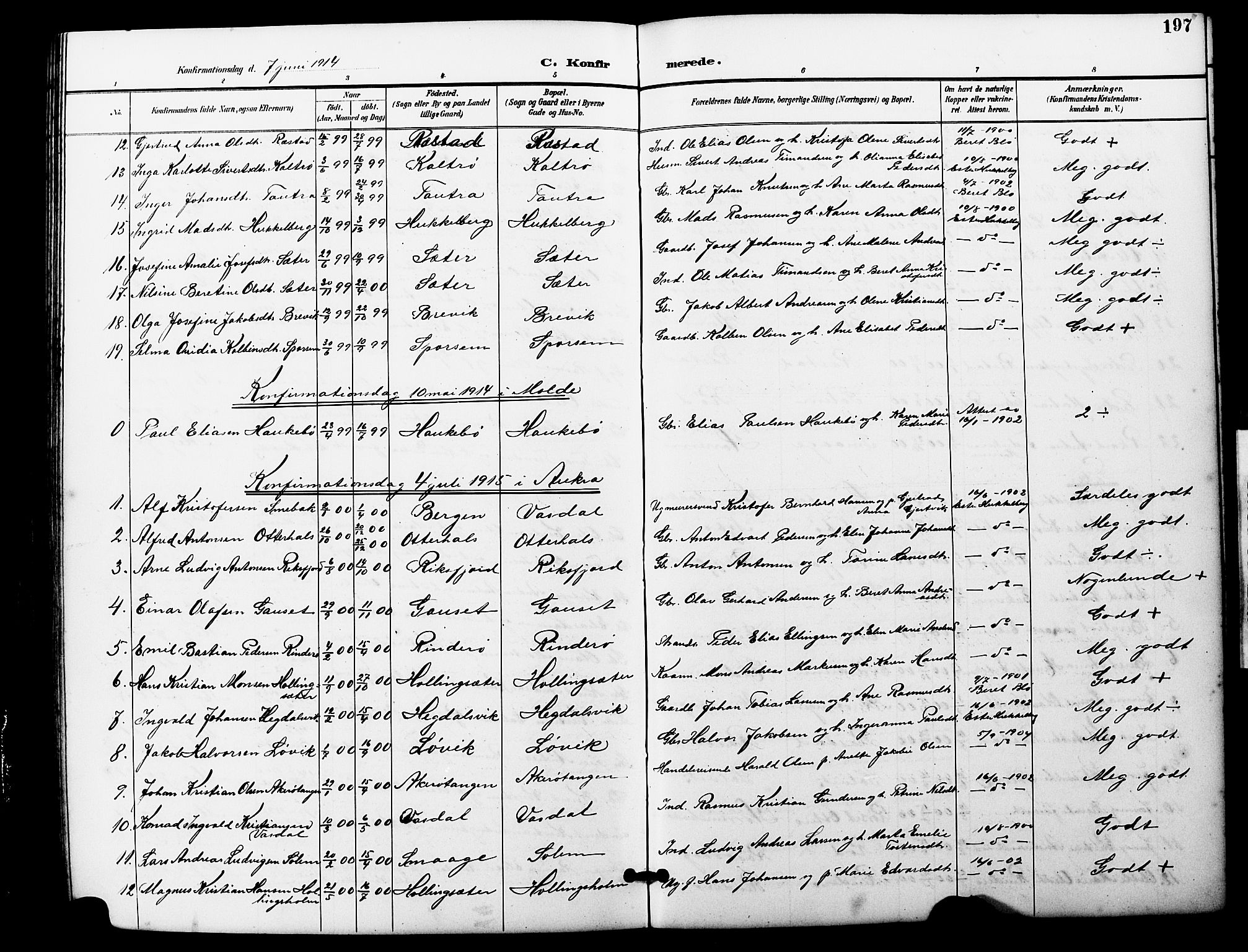 Ministerialprotokoller, klokkerbøker og fødselsregistre - Møre og Romsdal, SAT/A-1454/560/L0725: Parish register (copy) no. 560C02, 1895-1930, p. 197