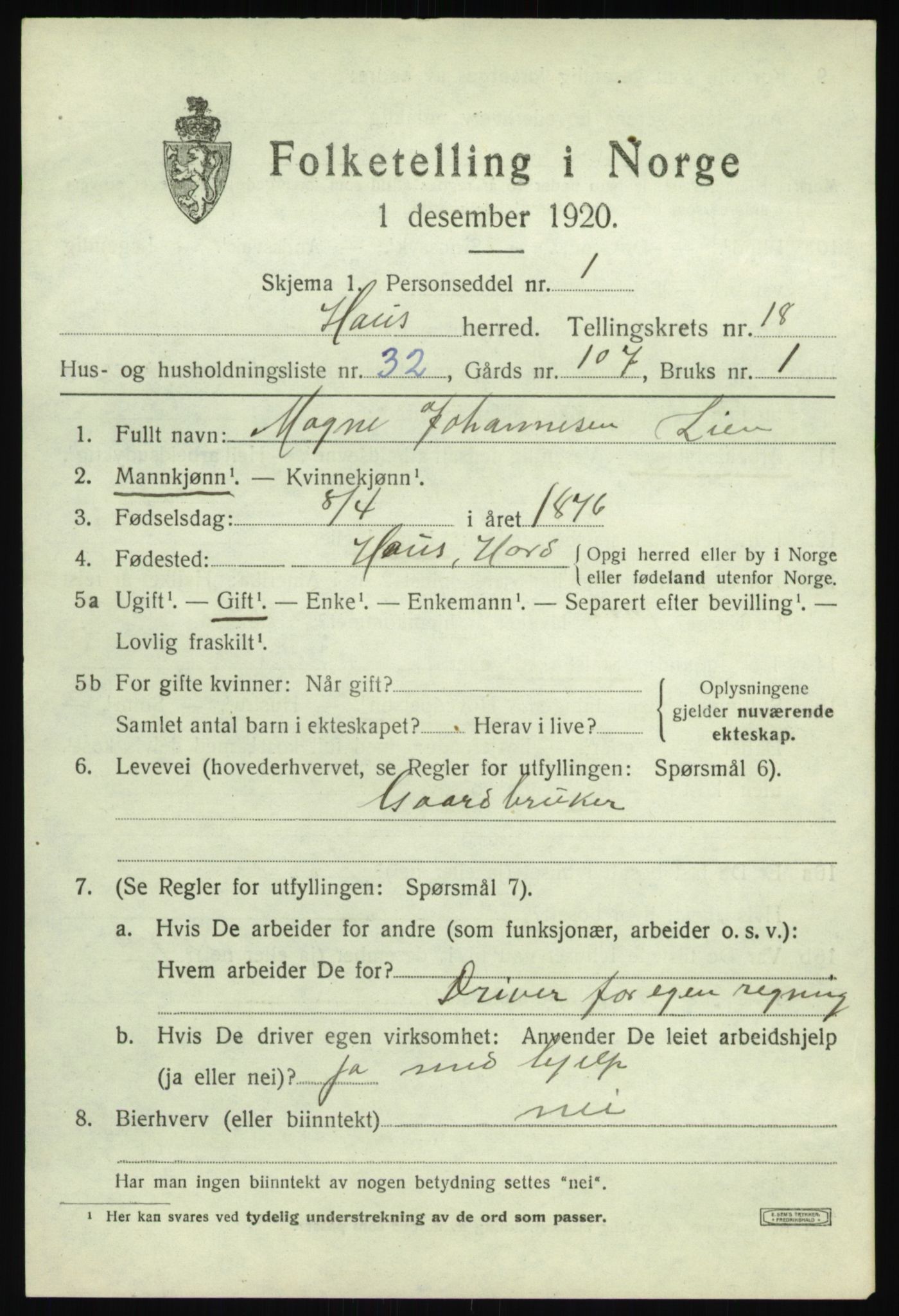 SAB, 1920 census for Haus, 1920, p. 12248