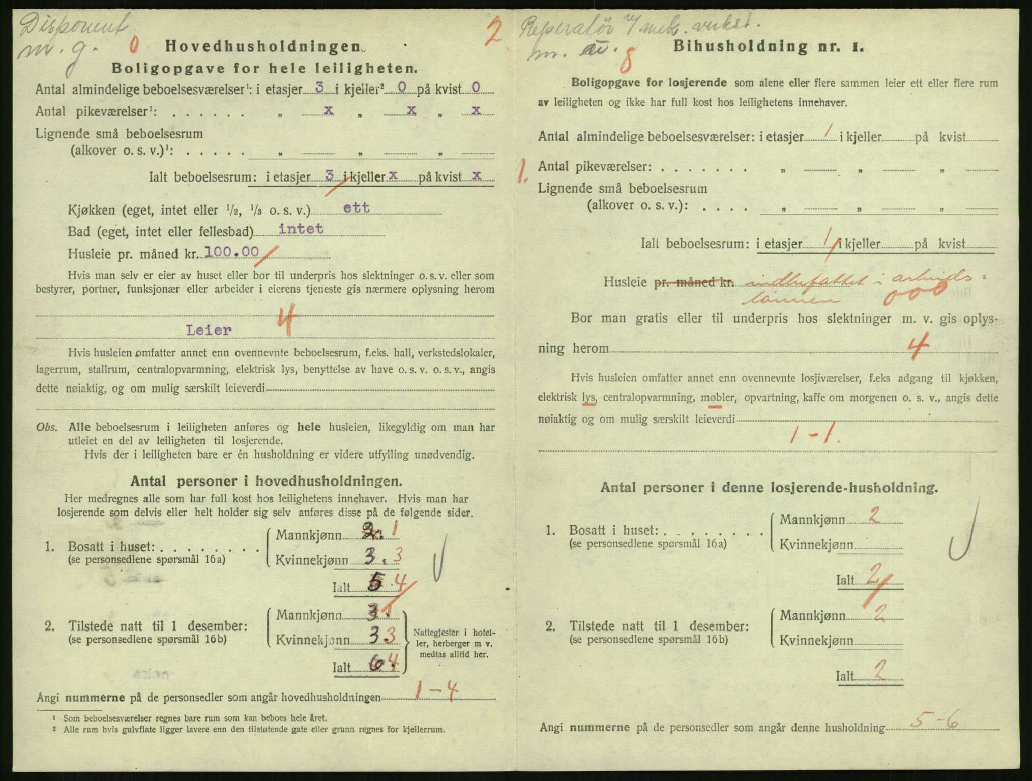 SAH, 1920 census for Lillehammer, 1920, p. 3301
