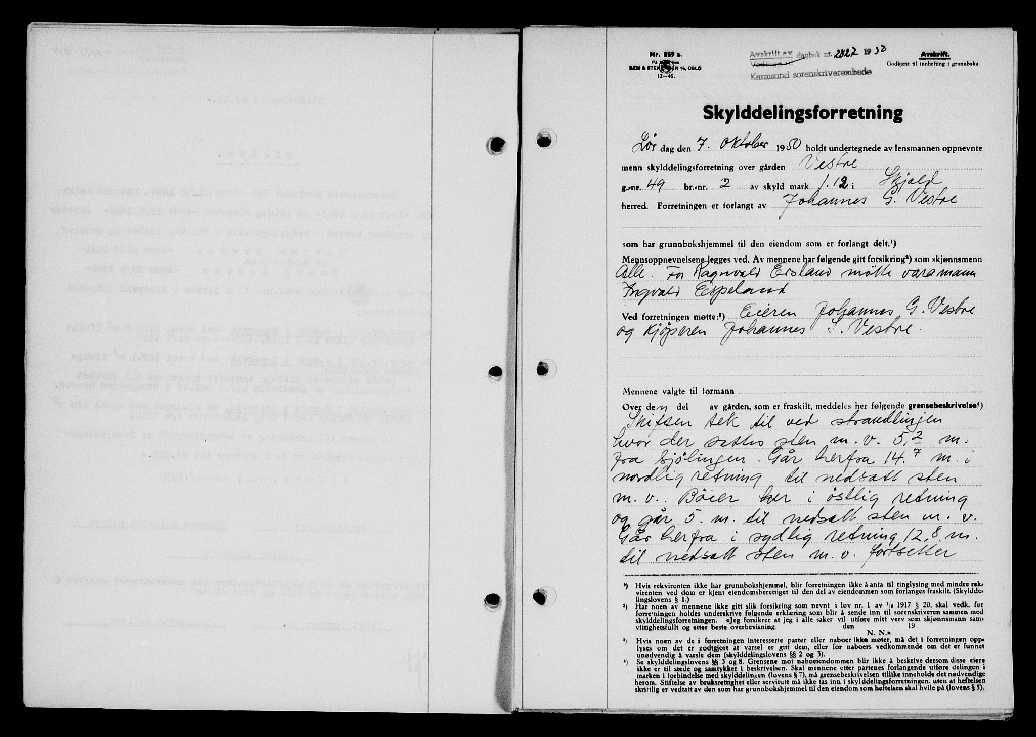 Karmsund sorenskriveri, AV/SAST-A-100311/01/II/IIB/L0101: Mortgage book no. 81A, 1950-1951, Diary no: : 2827/1950