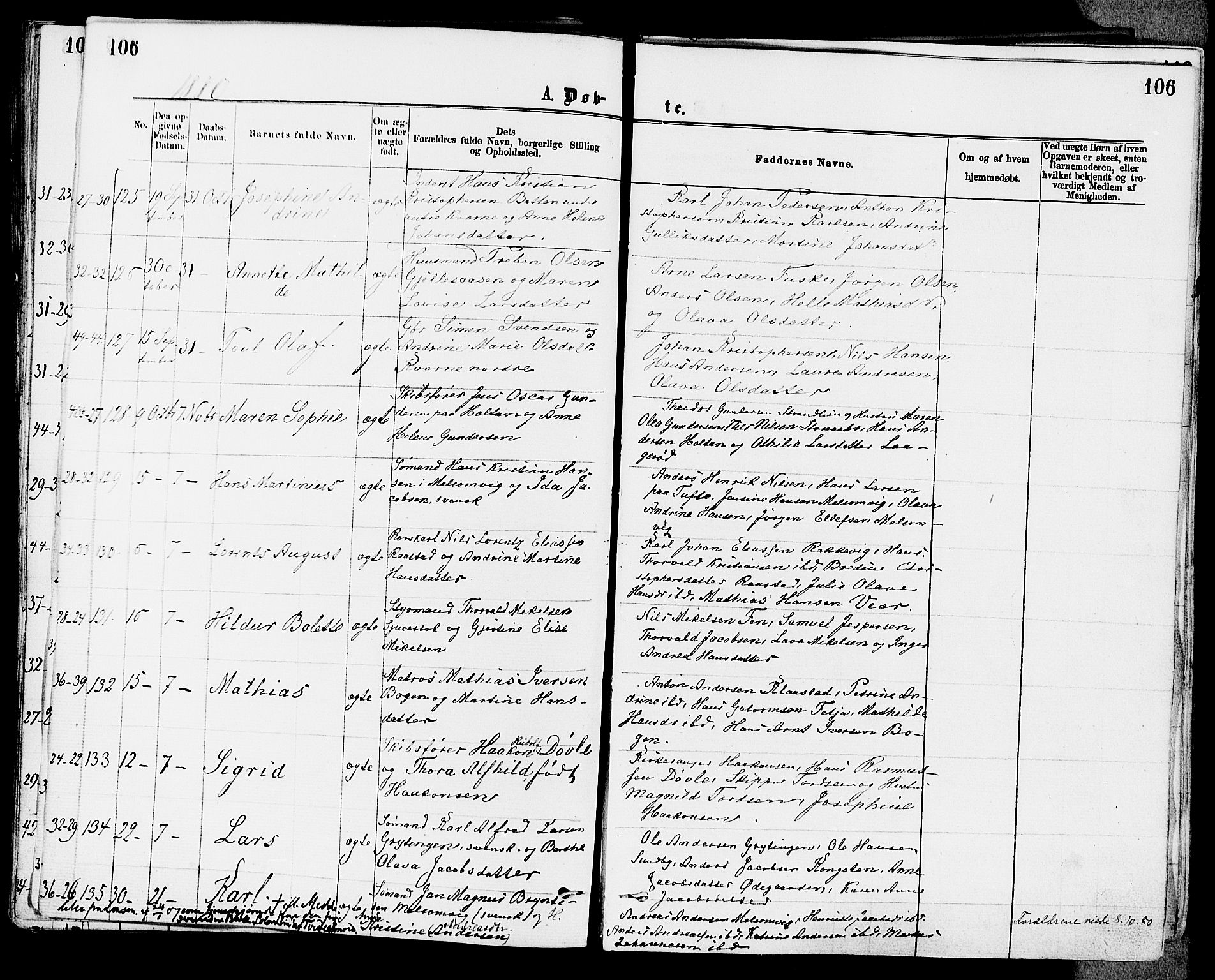 Stokke kirkebøker, AV/SAKO-A-320/F/Fa/L0009: Parish register (official) no. I 9, 1872-1883, p. 106