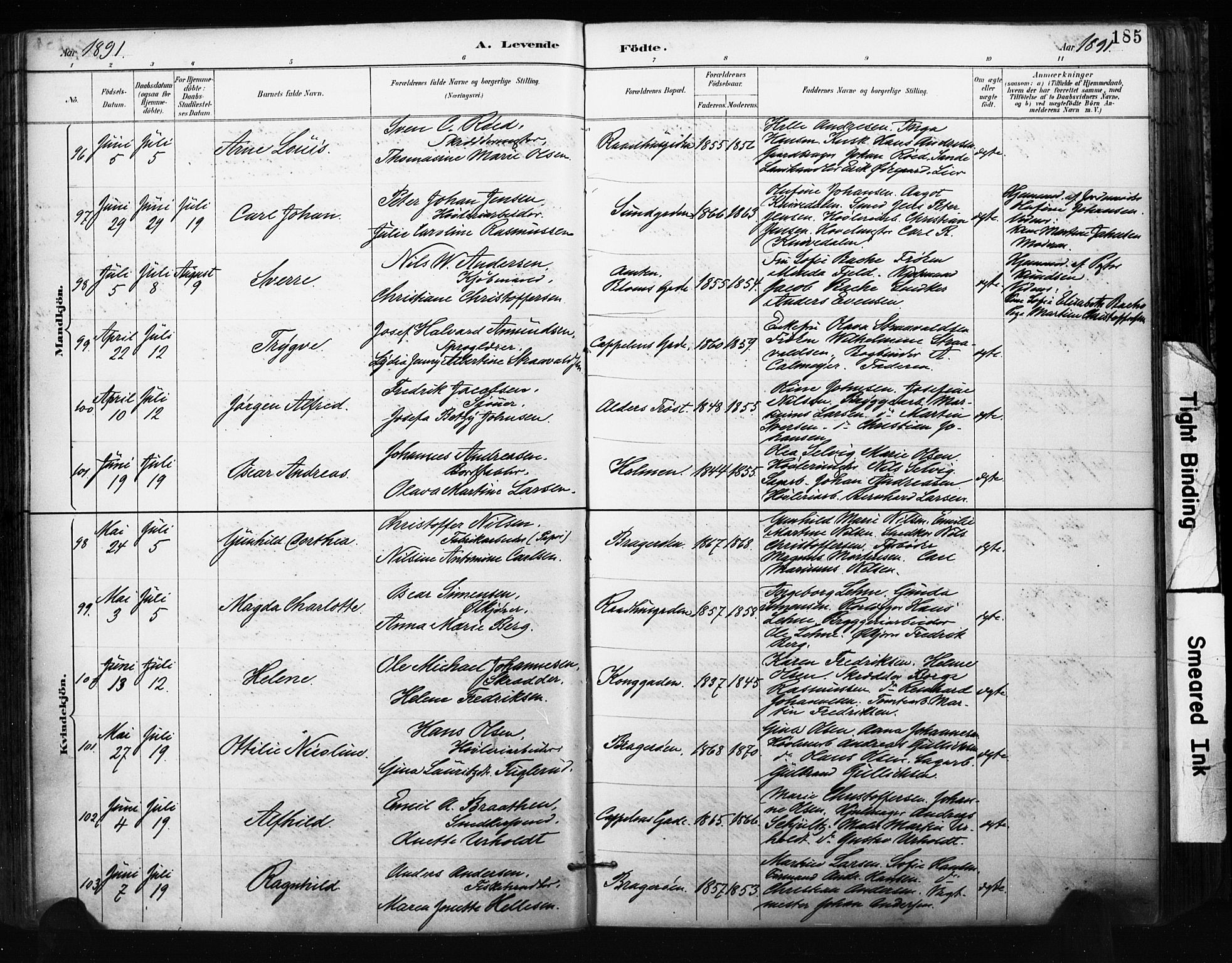 Bragernes kirkebøker, AV/SAKO-A-6/F/Fb/L0007: Parish register (official) no. II 7, 1885-1893, p. 185