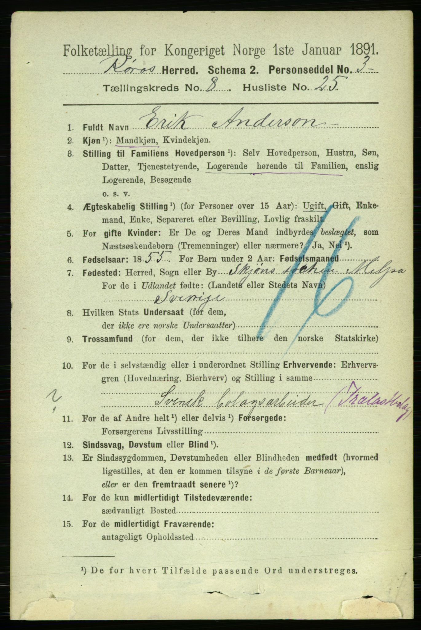 RA, 1891 census for 1640 Røros, 1891, p. 1786