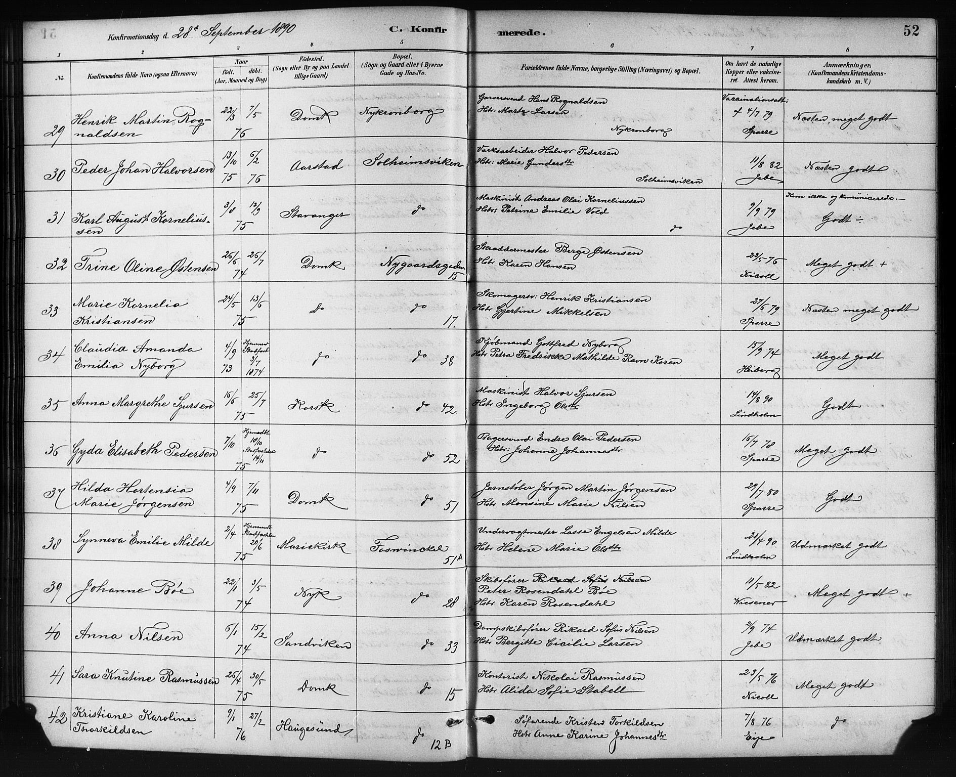 Johanneskirken sokneprestembete, SAB/A-76001/H/Hab: Parish register (copy) no. B 1, 1885-1907, p. 52