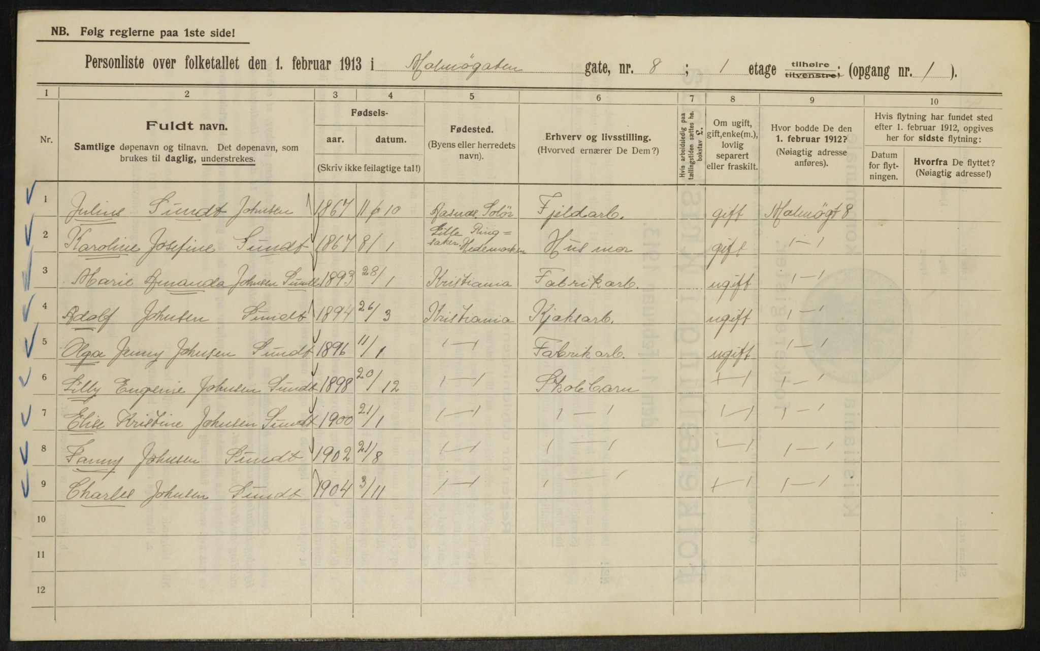 OBA, Municipal Census 1913 for Kristiania, 1913, p. 59853