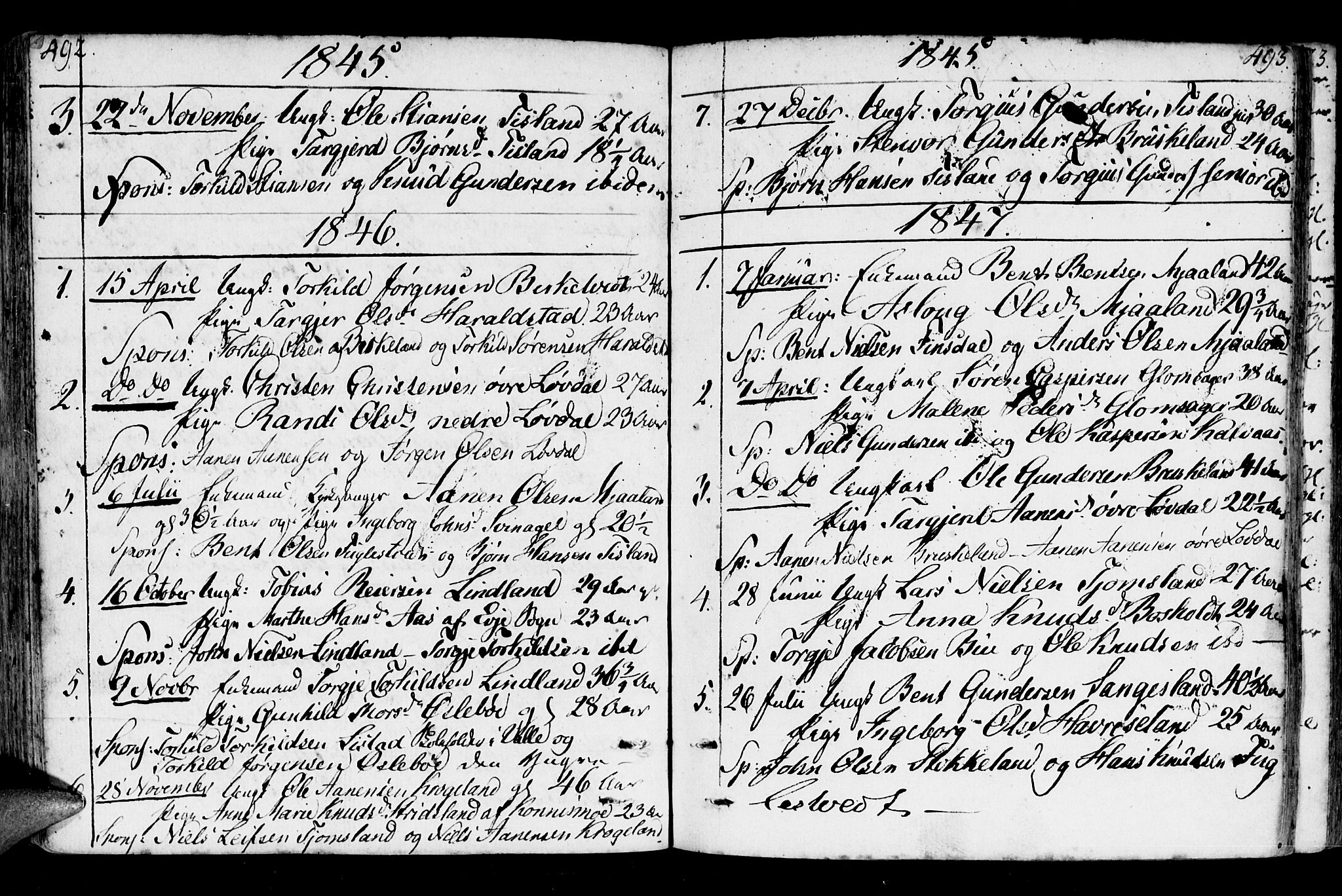 Holum sokneprestkontor, SAK/1111-0022/F/Fa/Fab/L0004: Parish register (official) no. A 4, 1774-1847, p. 492-493