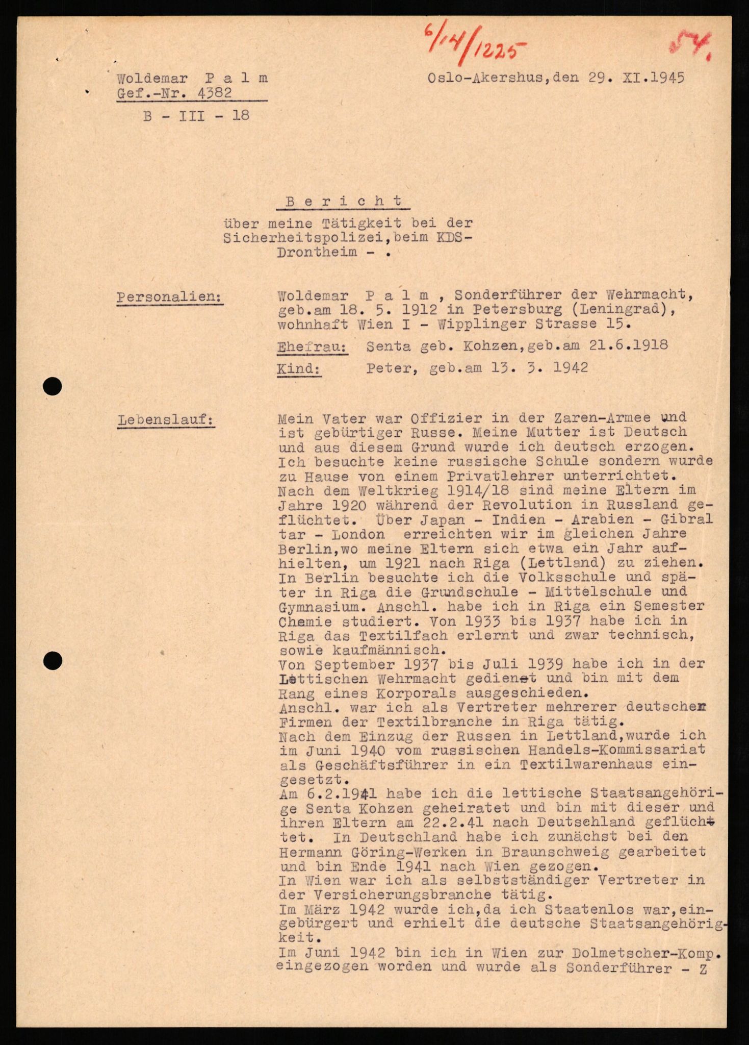 Forsvaret, Forsvarets overkommando II, AV/RA-RAFA-3915/D/Db/L0025: CI Questionaires. Tyske okkupasjonsstyrker i Norge. Tyskere., 1945-1946, p. 324