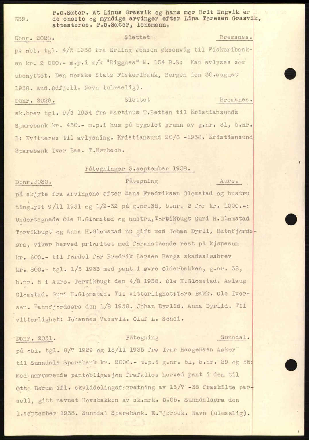 Nordmøre sorenskriveri, AV/SAT-A-4132/1/2/2Ca: Mortgage book no. C80, 1936-1939, Diary no: : 2028/1938