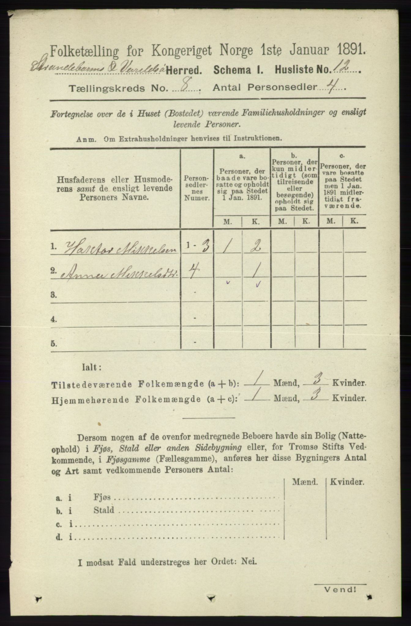 RA, 1891 census for 1226 Strandebarm og Varaldsøy, 1891, p. 2945