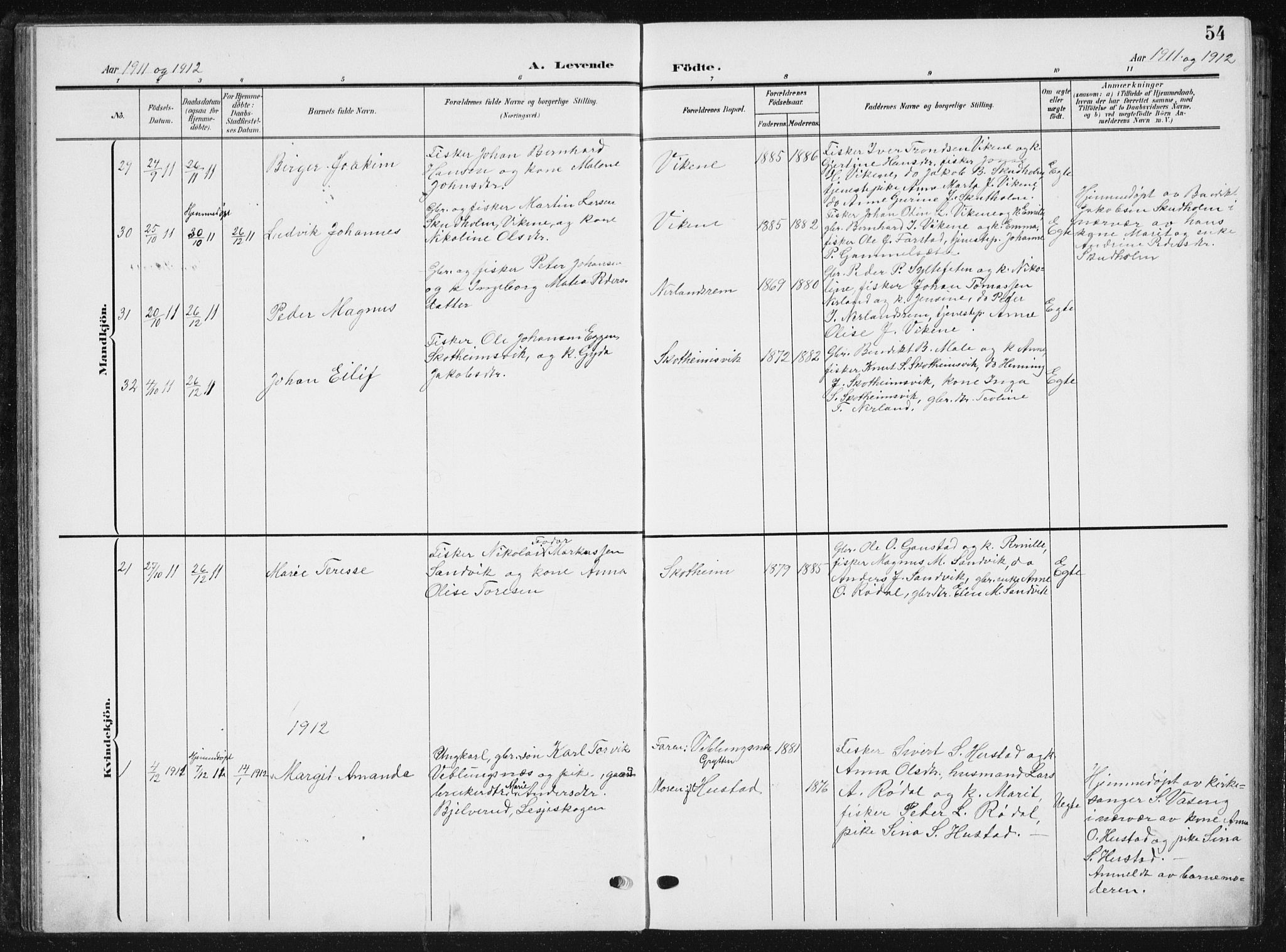 Ministerialprotokoller, klokkerbøker og fødselsregistre - Møre og Romsdal, AV/SAT-A-1454/567/L0784: Parish register (copy) no. 567C04, 1903-1938, p. 54