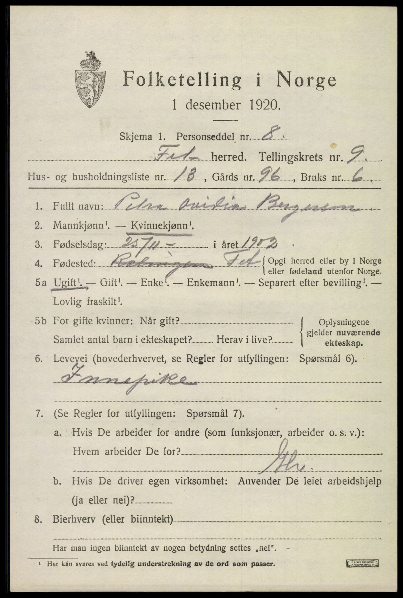 SAO, 1920 census for Fet, 1920, p. 9632