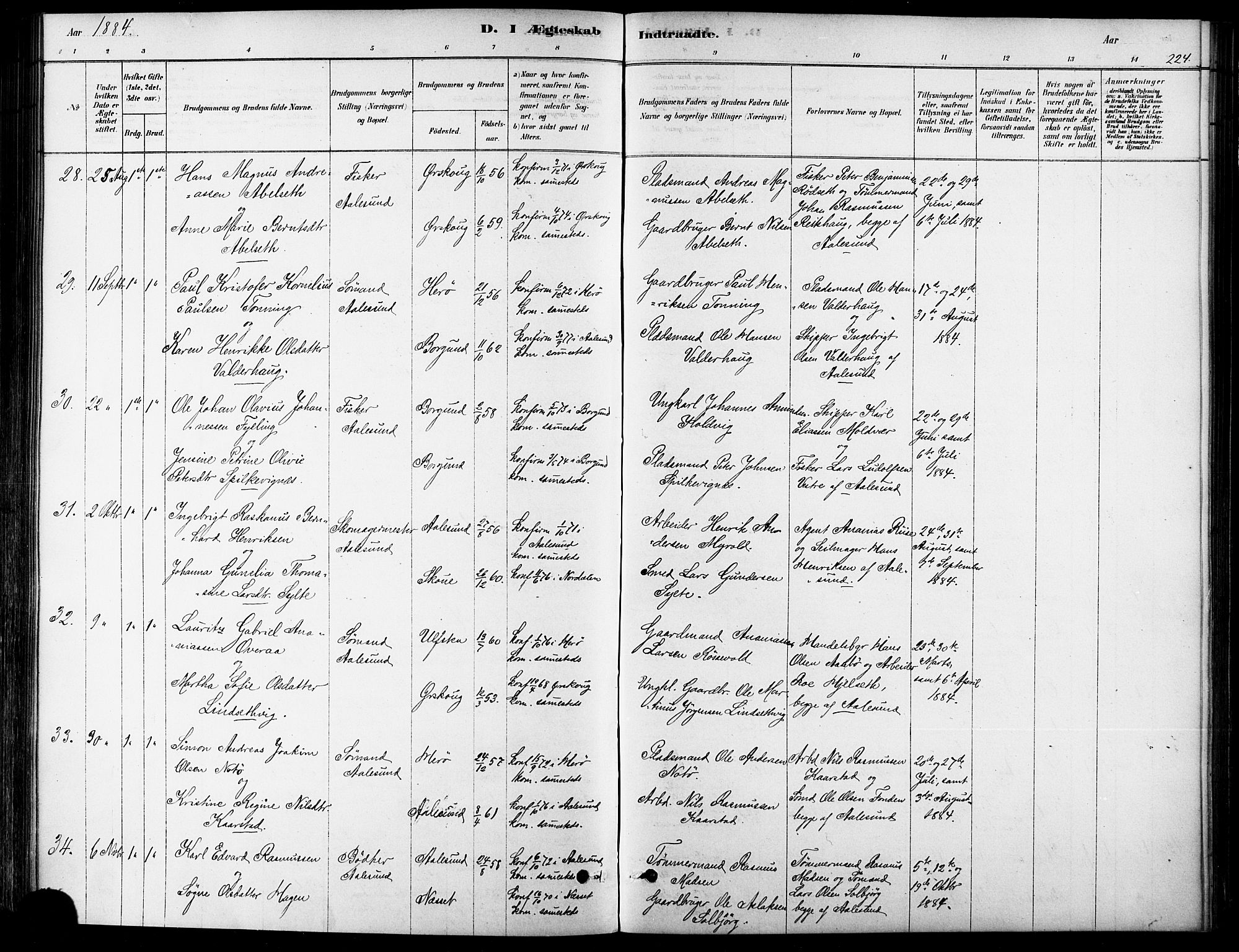 Ministerialprotokoller, klokkerbøker og fødselsregistre - Møre og Romsdal, AV/SAT-A-1454/529/L0454: Parish register (official) no. 529A04, 1878-1885, p. 224