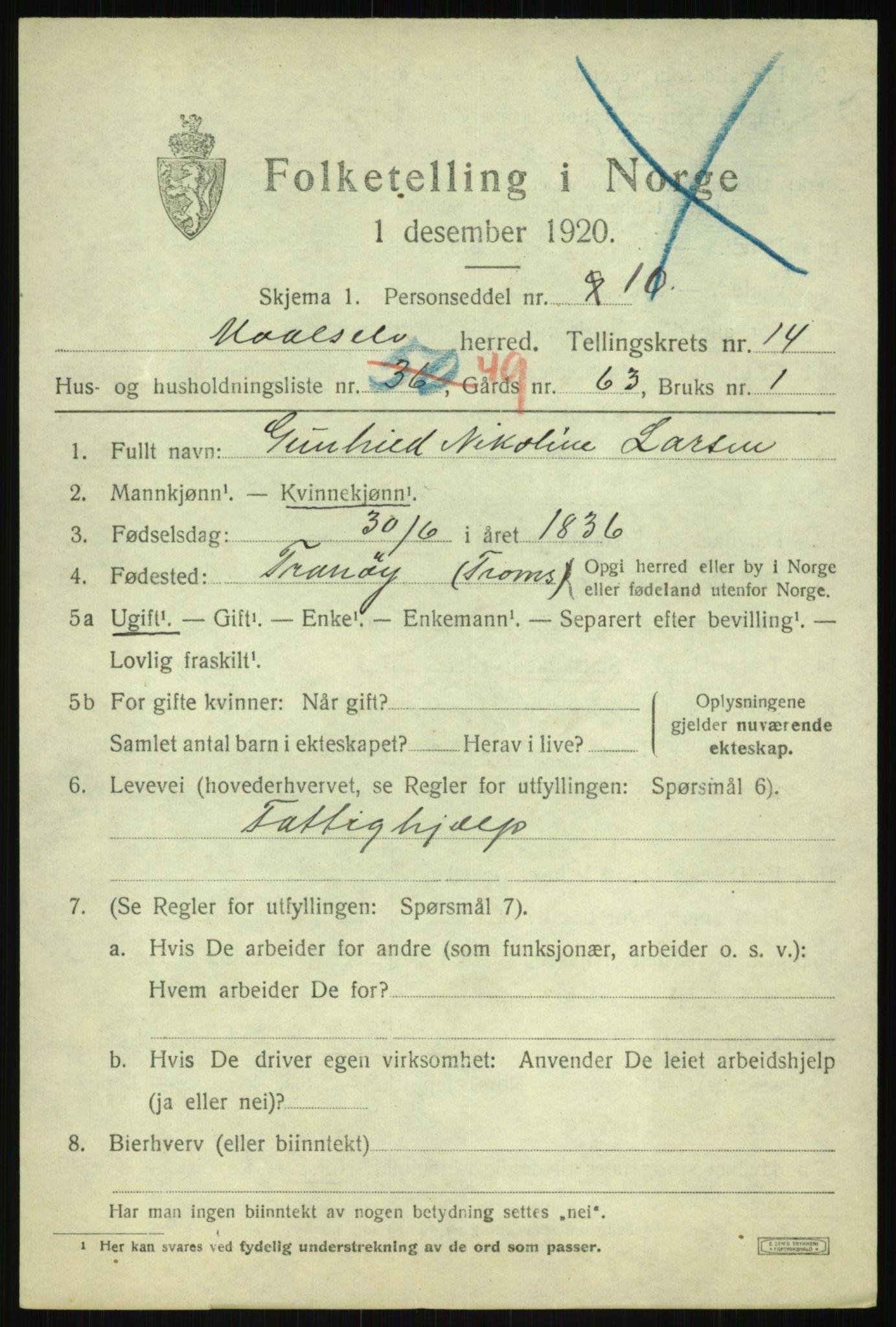 SATØ, 1920 census for Målselv, 1920, p. 7585