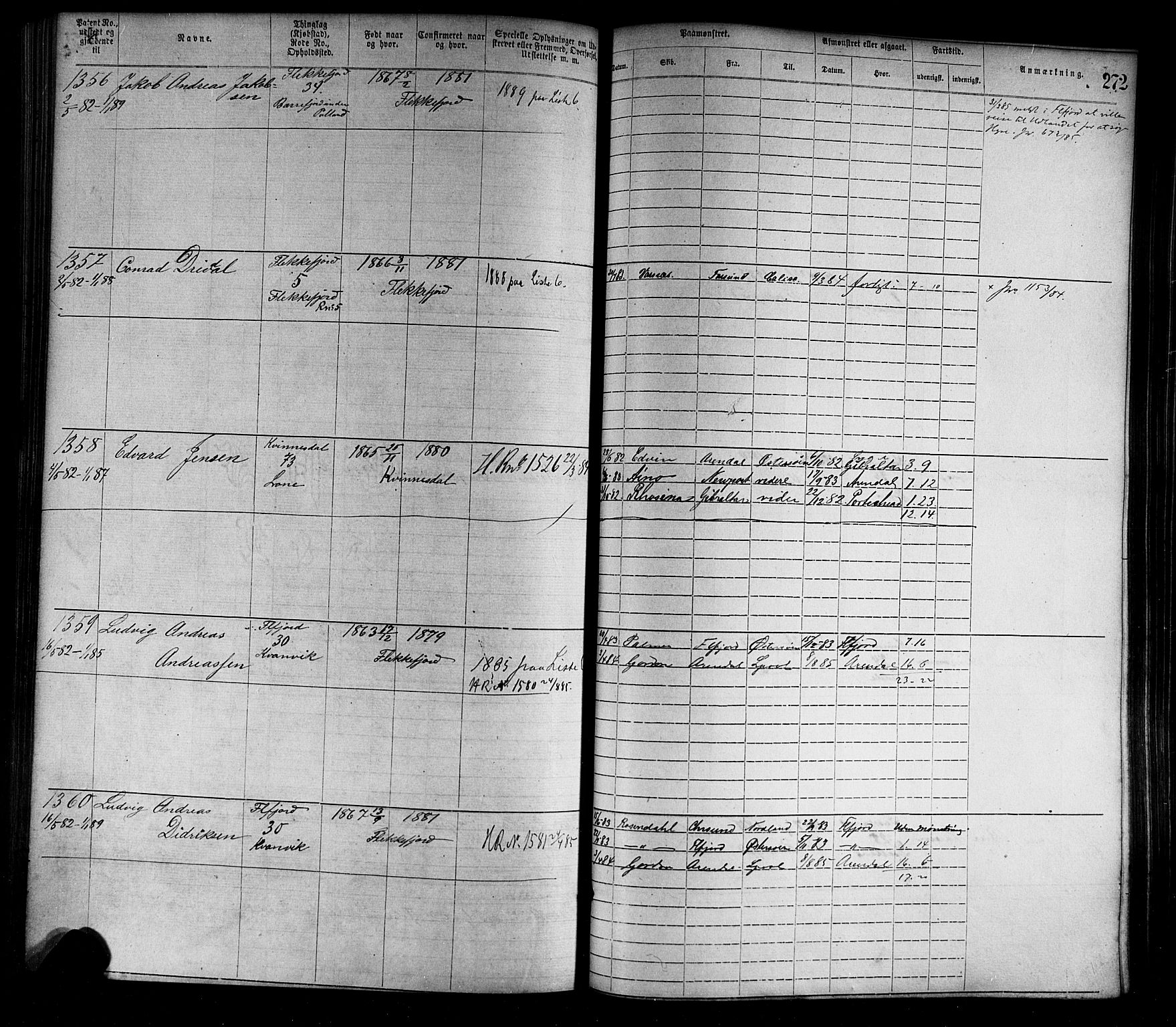 Flekkefjord mønstringskrets, AV/SAK-2031-0018/F/Fa/L0002: Annotasjonsrulle nr 1-1920 med register, N-2, 1870-1891, p. 300