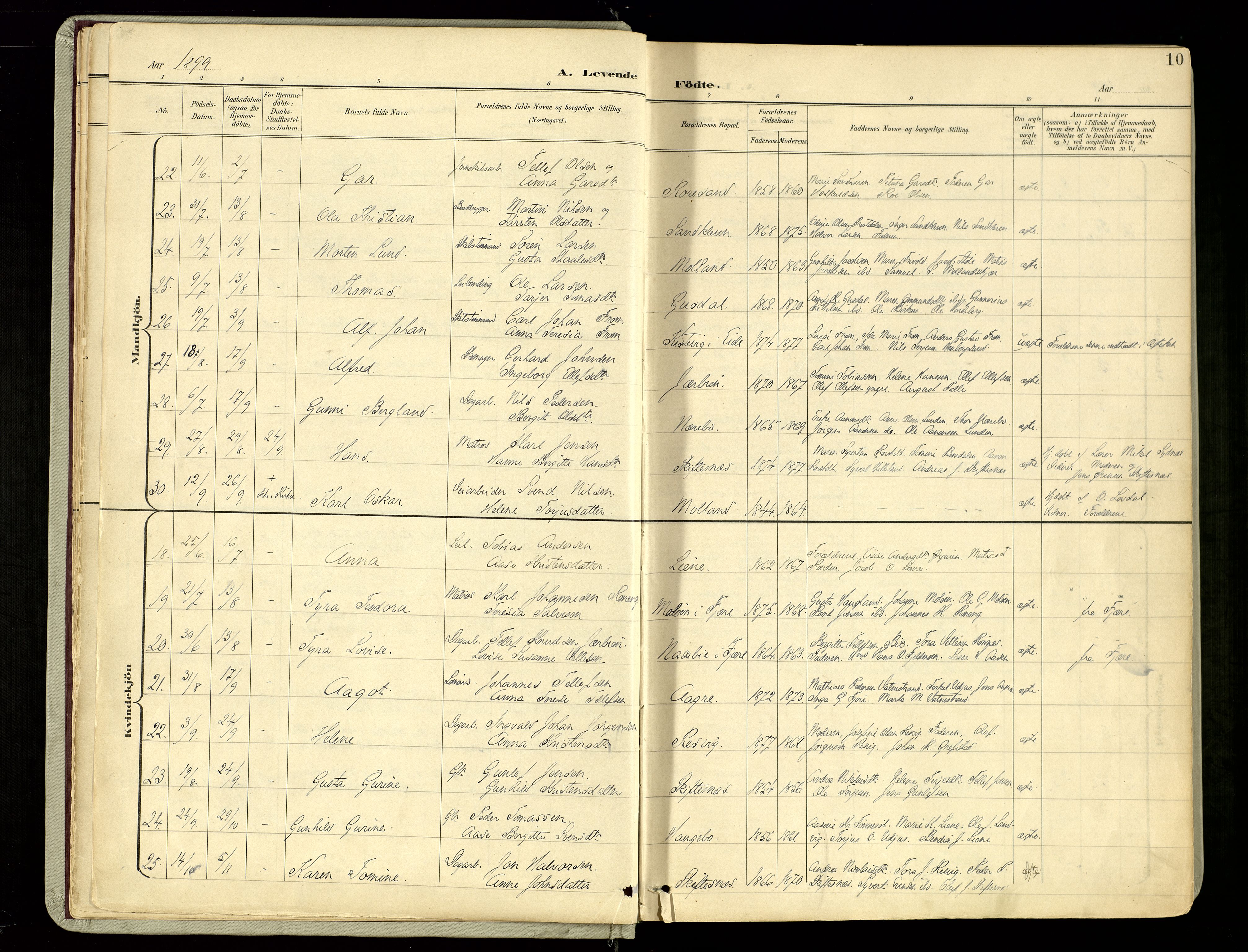 Hommedal sokneprestkontor, AV/SAK-1111-0023/F/Fa/Fab/L0007: Parish register (official) no. A 7, 1898-1924, p. 10