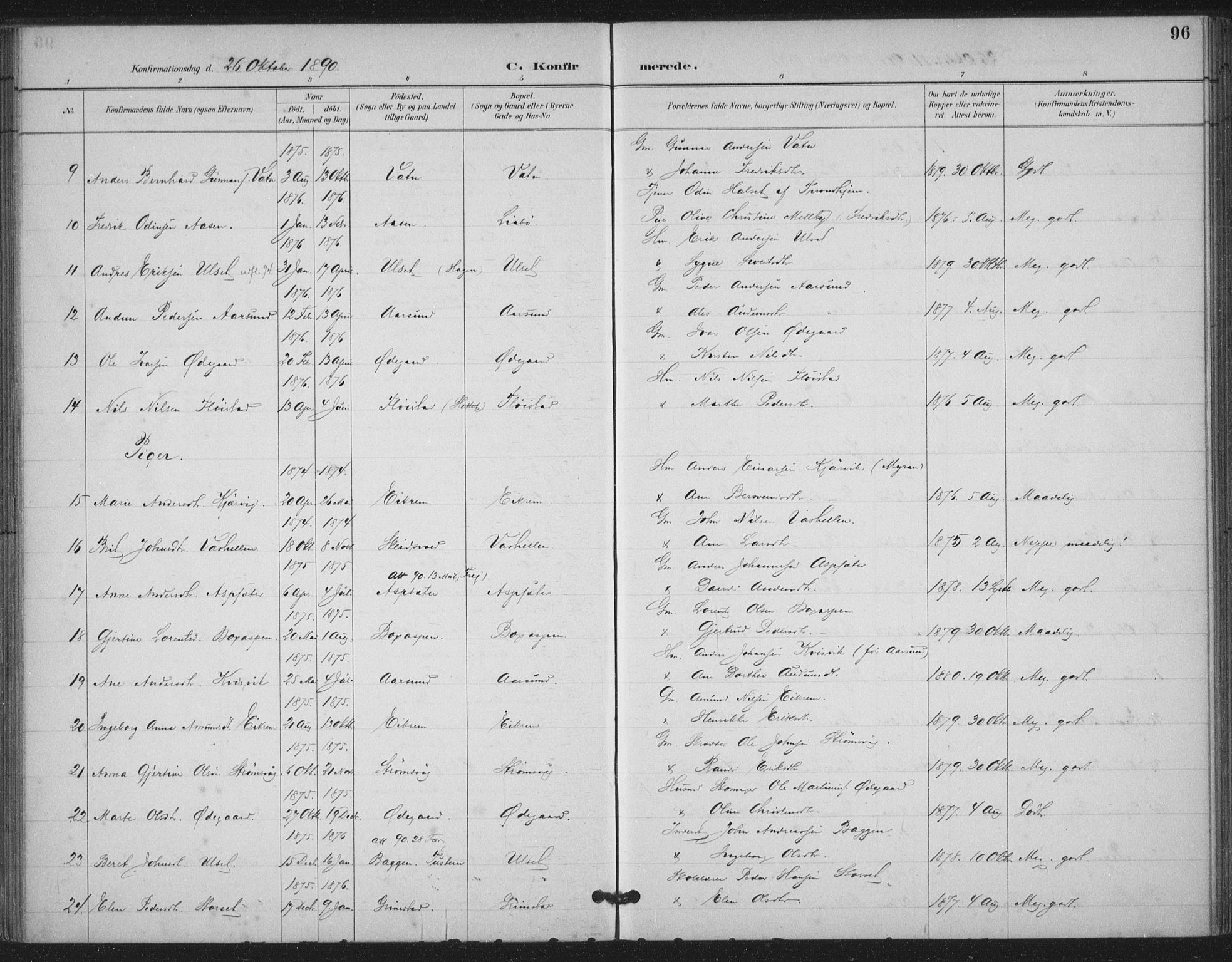 Ministerialprotokoller, klokkerbøker og fødselsregistre - Møre og Romsdal, SAT/A-1454/587/L1000: Parish register (official) no. 587A02, 1887-1910, p. 96