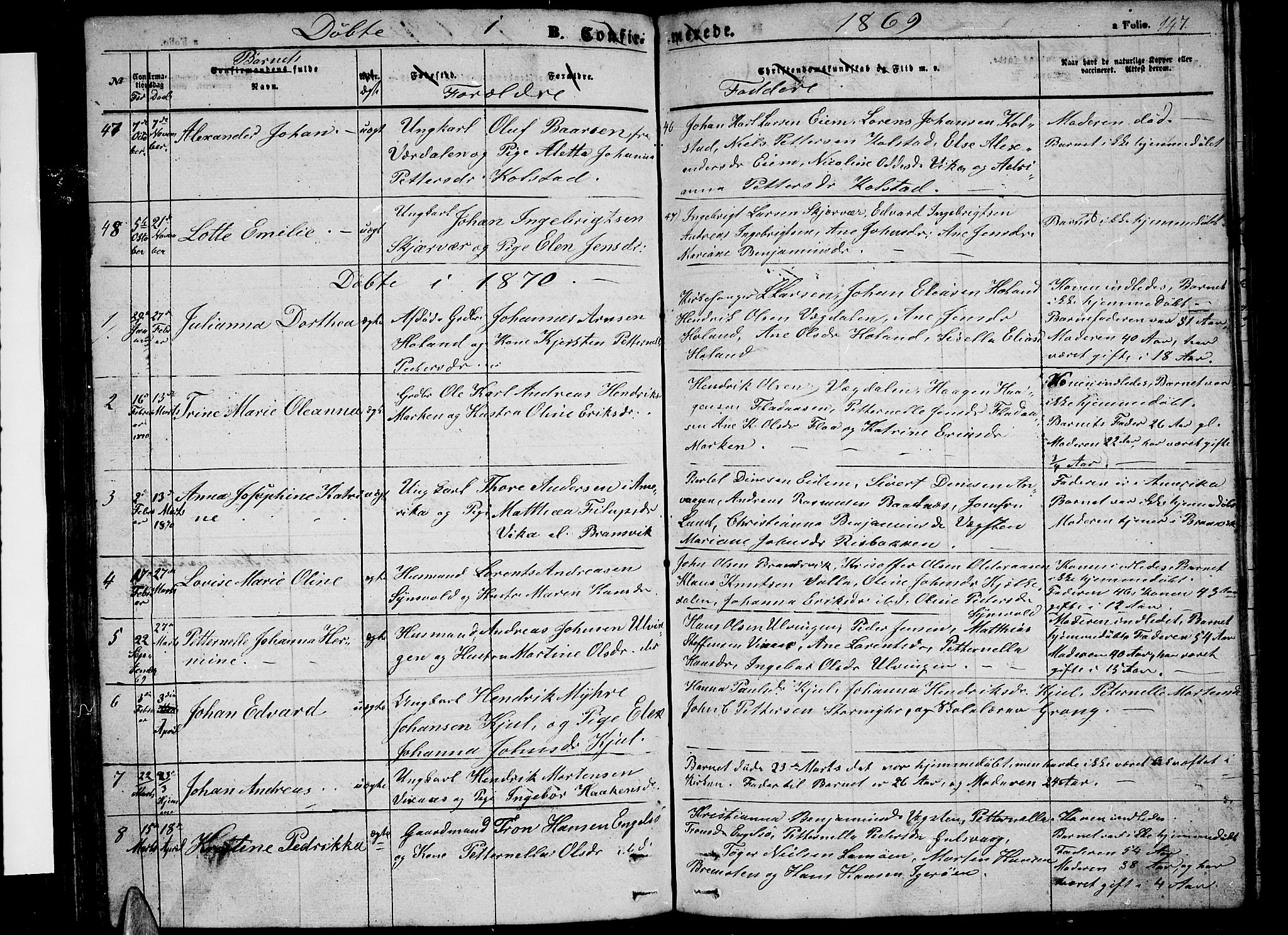 Ministerialprotokoller, klokkerbøker og fødselsregistre - Nordland, SAT/A-1459/816/L0251: Parish register (copy) no. 816C01, 1852-1870, p. 147