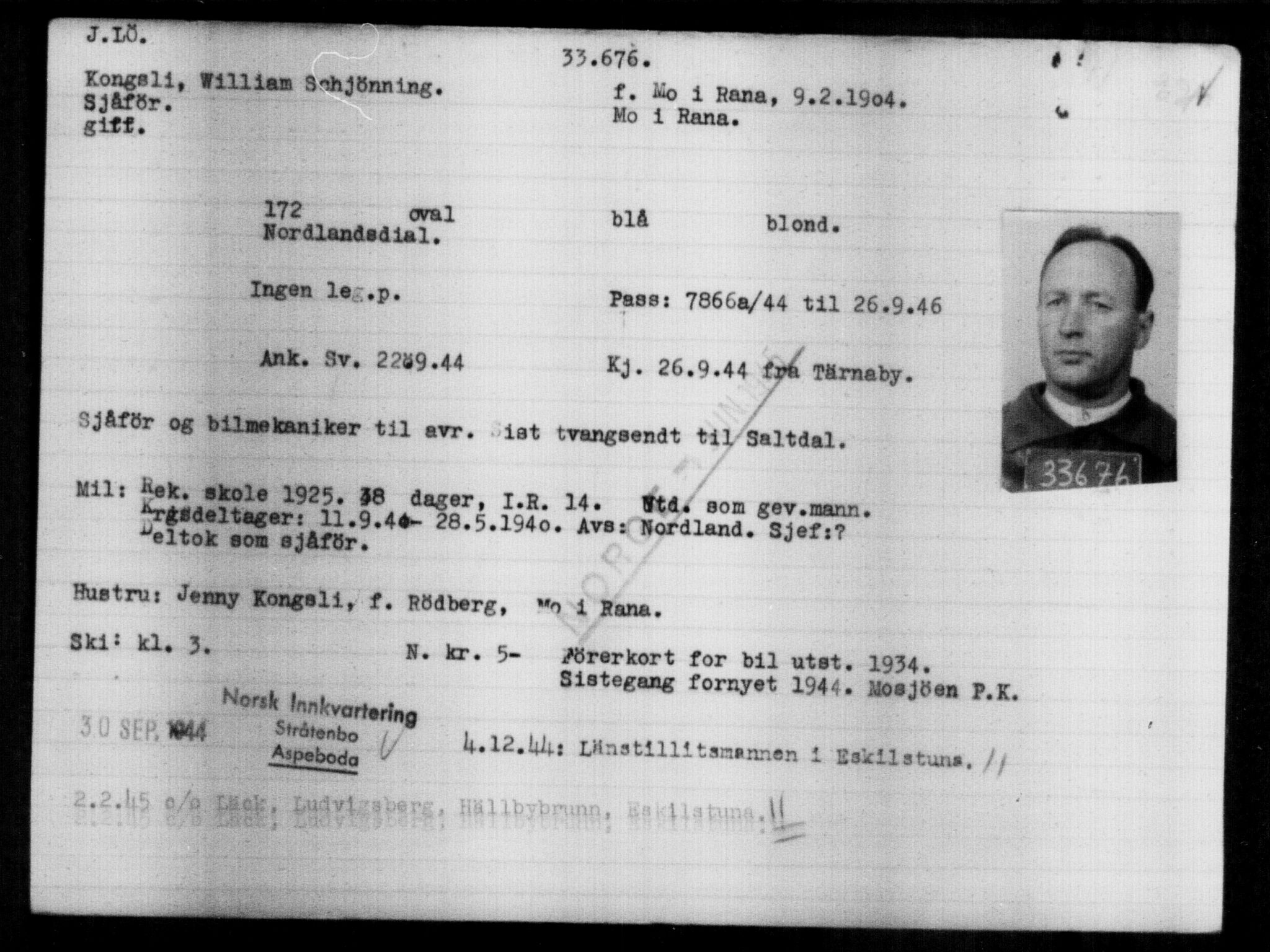 Utenriksstasjonene, Legasjonen i Stockholm, Flyktningkontoret, AV/RA-S-6753/V/Va/L0013: Kjesäterkartoteket, flyktninger med registreringsnr. 31500-34731, 1940-1945, p. 2295