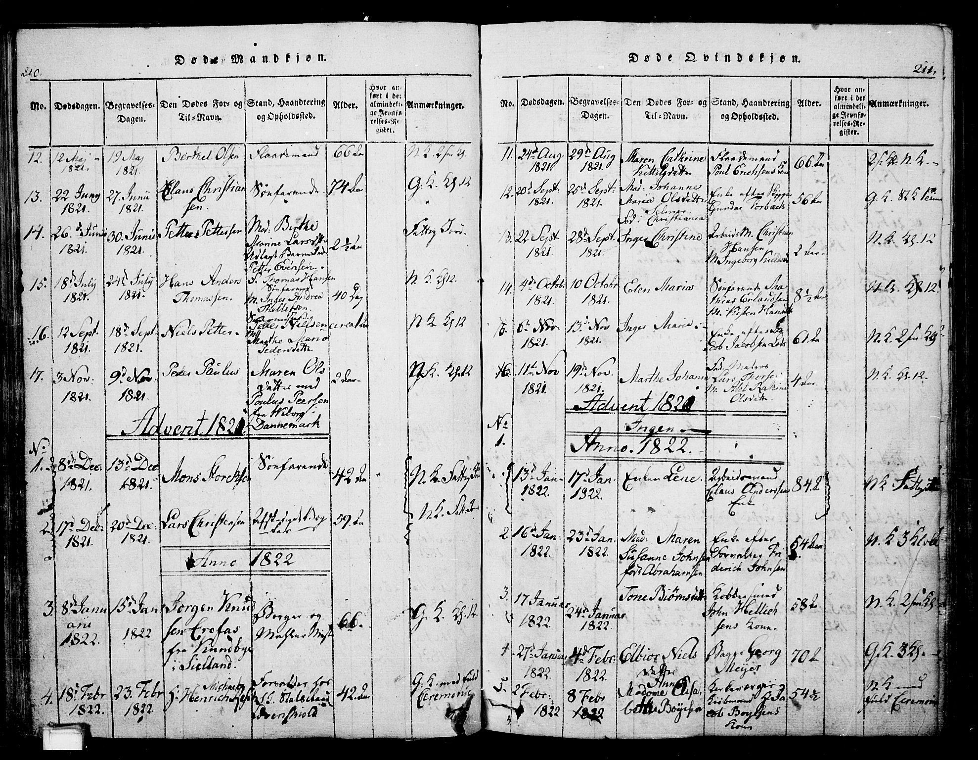 Skien kirkebøker, AV/SAKO-A-302/G/Ga/L0002: Parish register (copy) no. 2, 1814-1842, p. 210-211