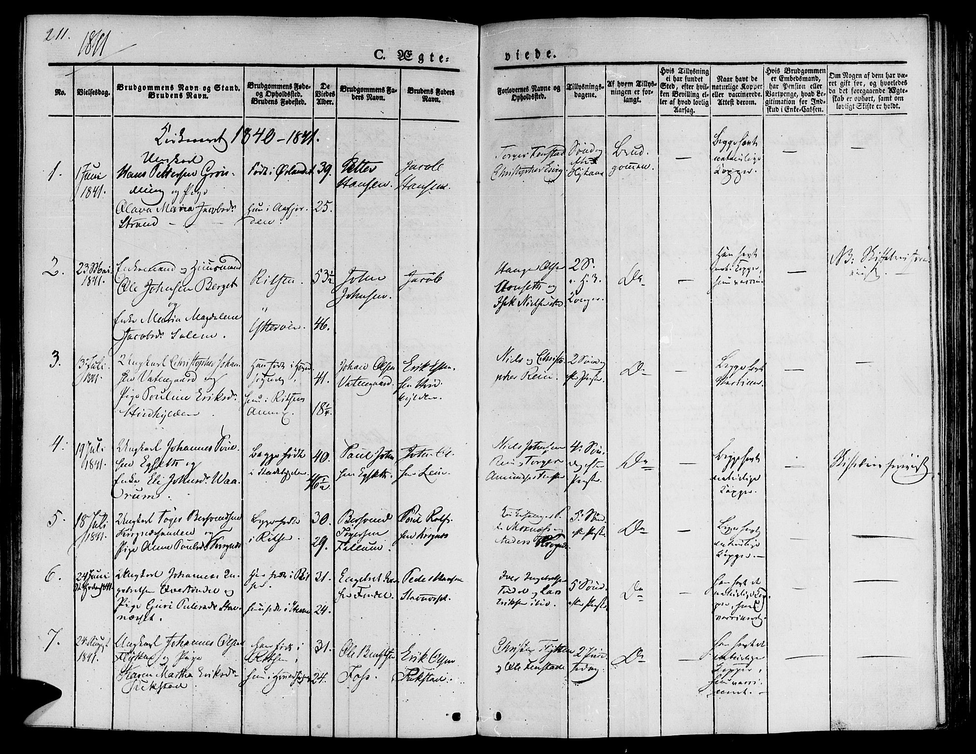 Ministerialprotokoller, klokkerbøker og fødselsregistre - Sør-Trøndelag, AV/SAT-A-1456/646/L0610: Parish register (official) no. 646A08, 1837-1847, p. 211