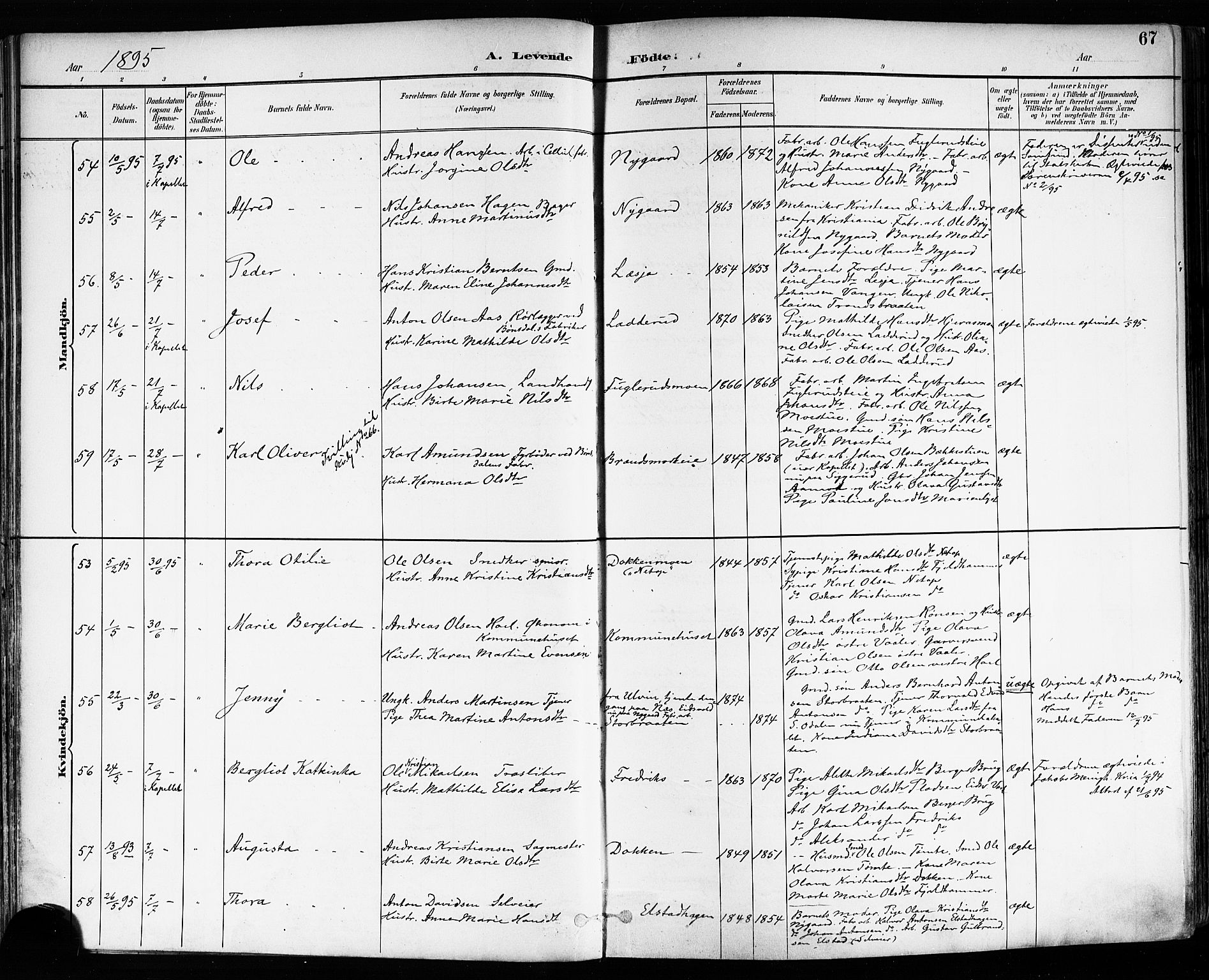 Eidsvoll prestekontor Kirkebøker, SAO/A-10888/F/Fa/L0004: Parish register (official) no. I 4, 1891-1900, p. 67