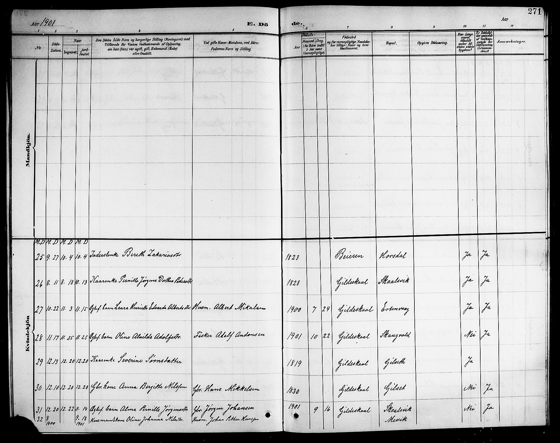 Ministerialprotokoller, klokkerbøker og fødselsregistre - Nordland, AV/SAT-A-1459/805/L0109: Parish register (copy) no. 805C05, 1900-1911, p. 271