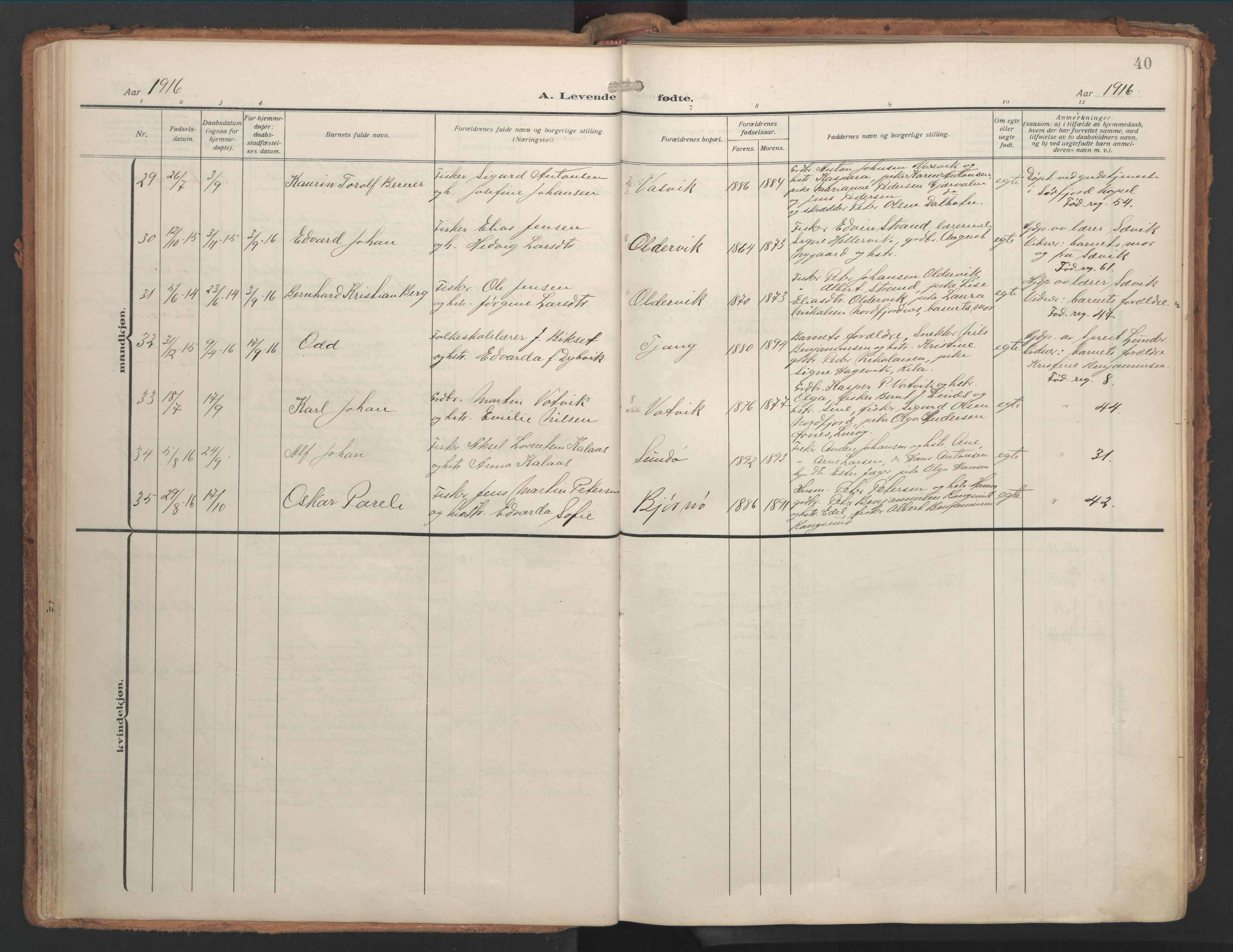 Ministerialprotokoller, klokkerbøker og fødselsregistre - Nordland, AV/SAT-A-1459/841/L0614: Parish register (official) no. 841A17, 1911-1925, p. 40