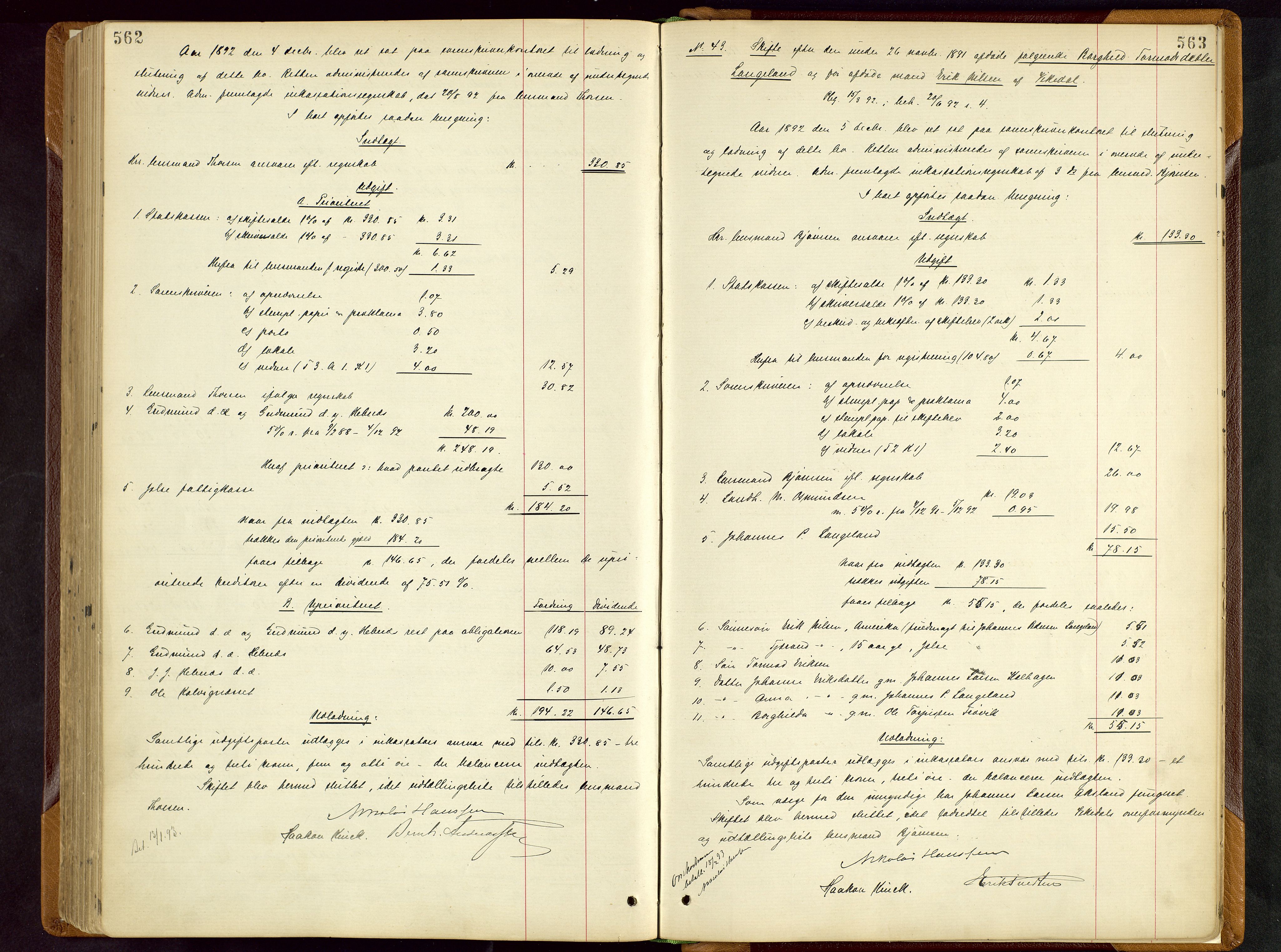 Ryfylke tingrett, AV/SAST-A-100055/001/IV/IVD/L0028: Skifteprotokoll, register i protokollen, 1885-1893, p. 562-563