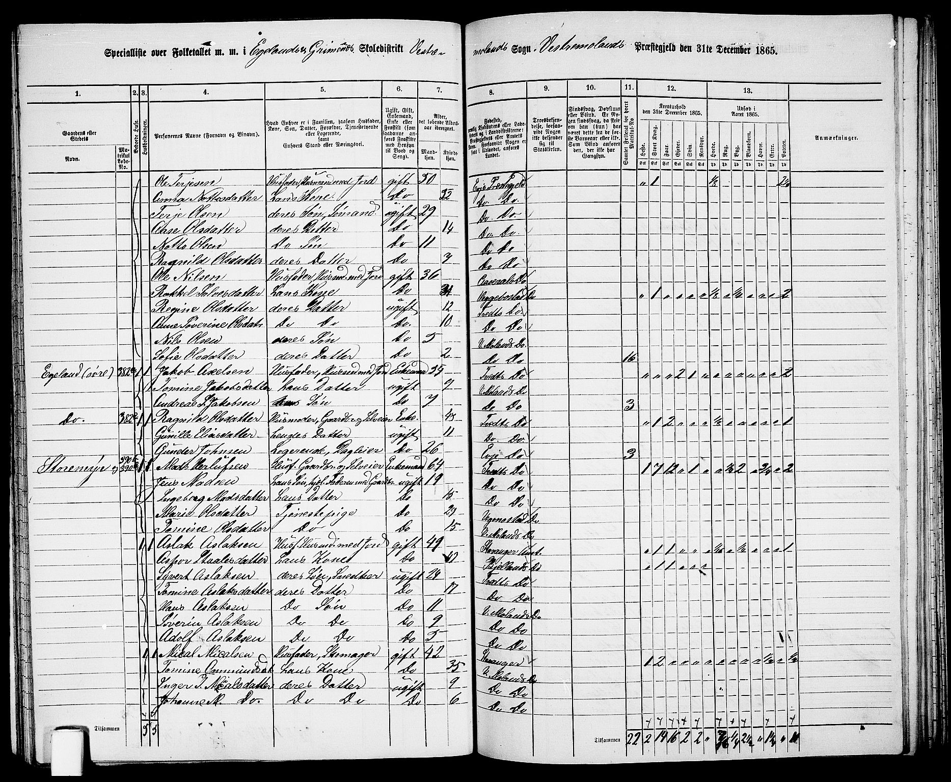 RA, 1865 census for Vestre Moland/Vestre Moland, 1865, p. 41