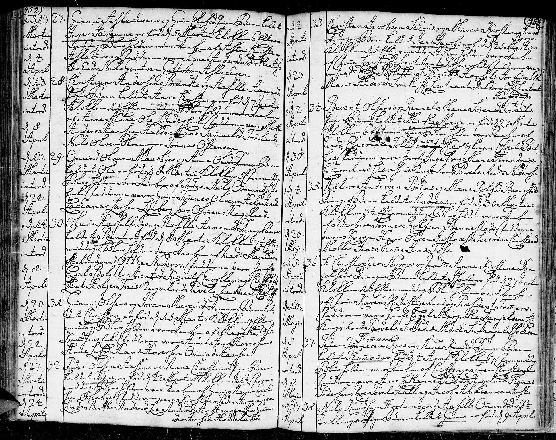 Kristiansand domprosti, AV/SAK-1112-0006/F/Fa/L0002: Parish register (official) no. A 2, 1755-1778, p. 452-453