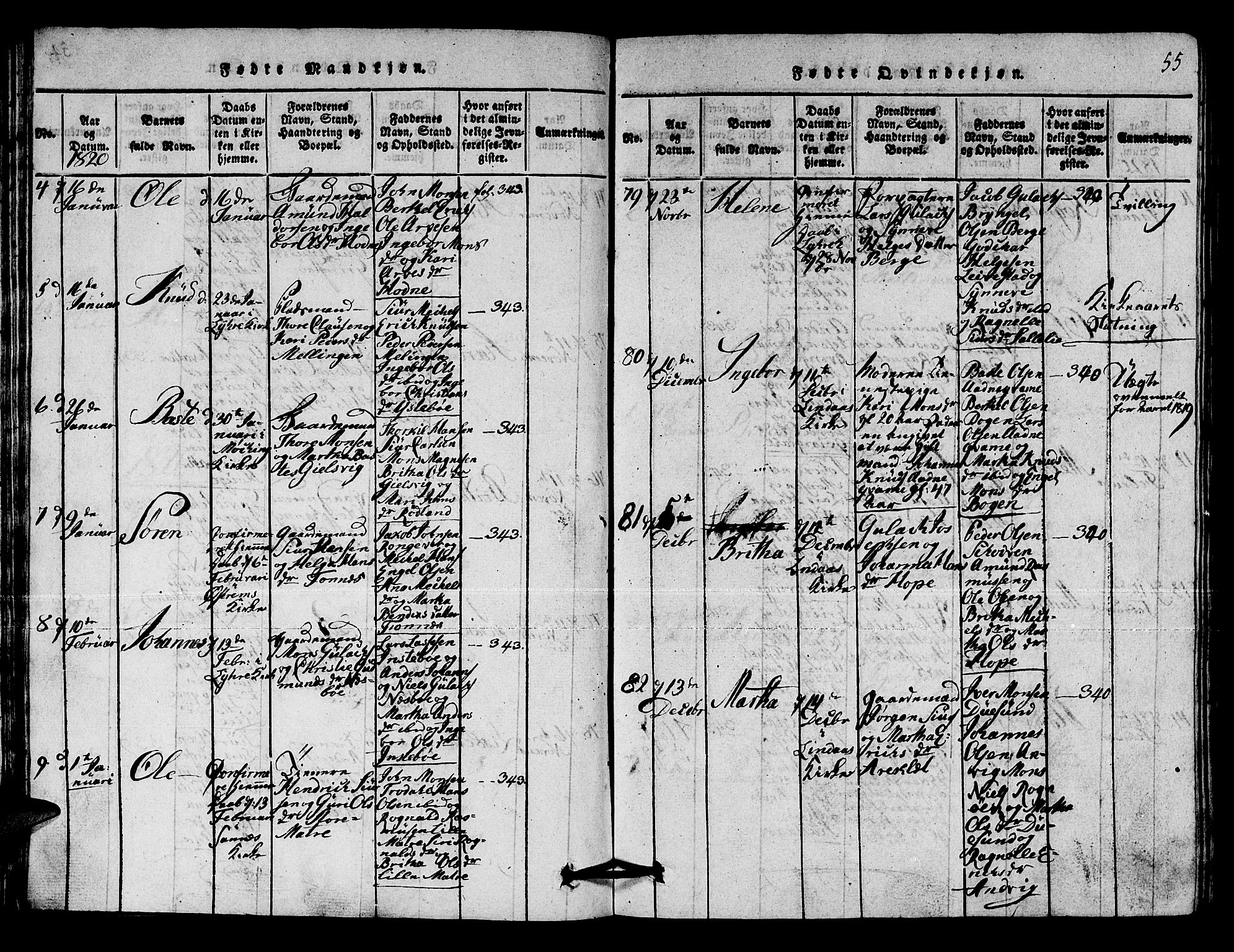 Lindås Sokneprestembete, AV/SAB-A-76701/H/Hab/Haba/L0001: Parish register (copy) no. A 1, 1816-1823, p. 55