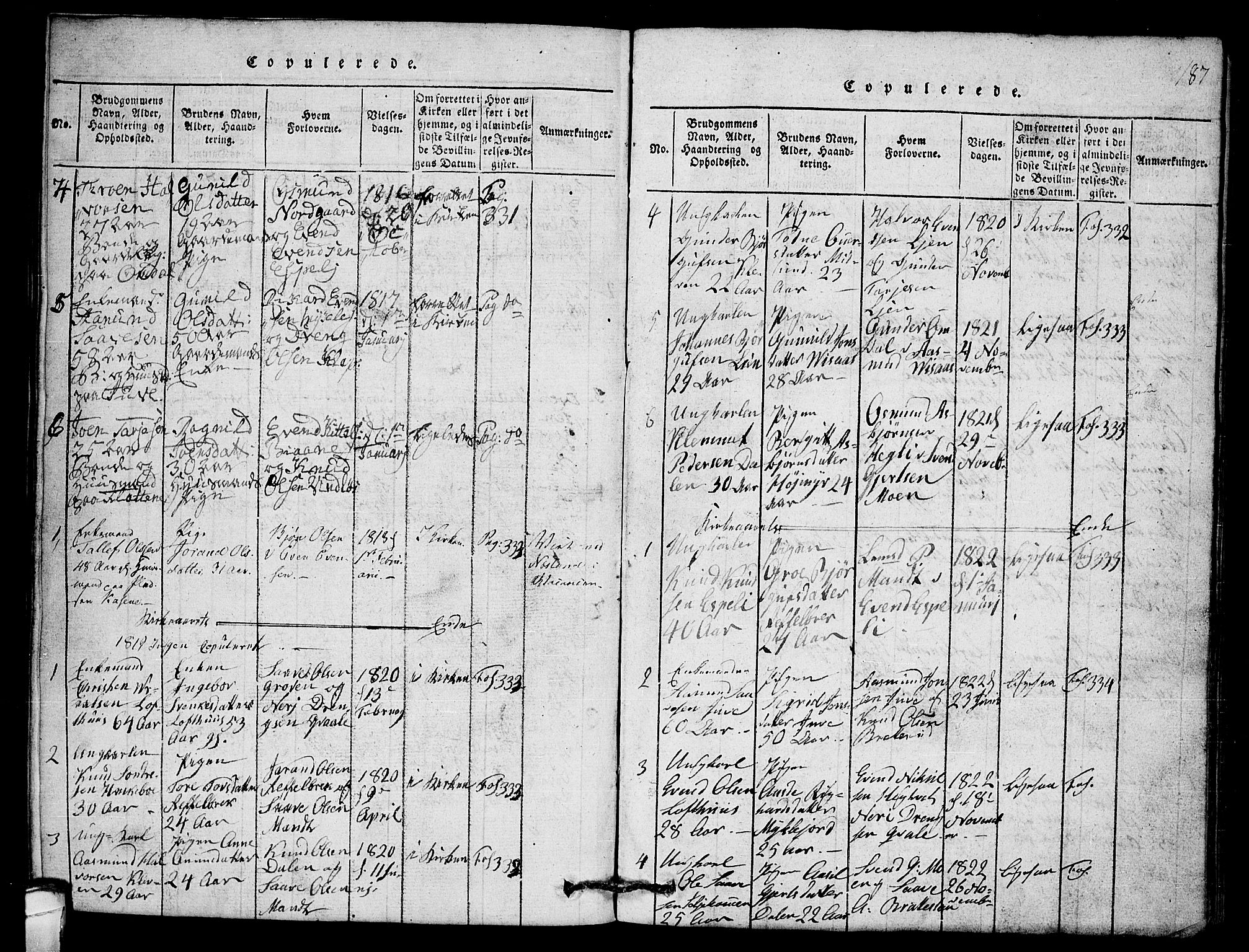 Lårdal kirkebøker, SAKO/A-284/G/Gb/L0001: Parish register (copy) no. II 1, 1815-1865, p. 187