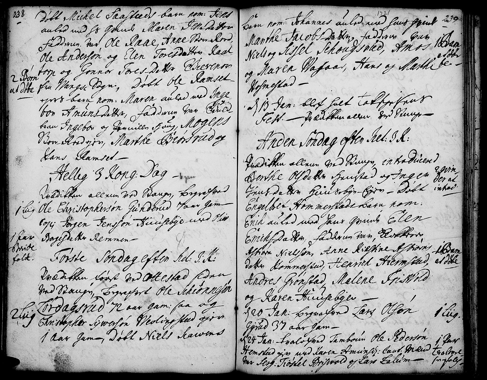 Stange prestekontor, AV/SAH-PREST-002/K/L0001: Parish register (official) no. 1, 1714-1722, p. 238-239