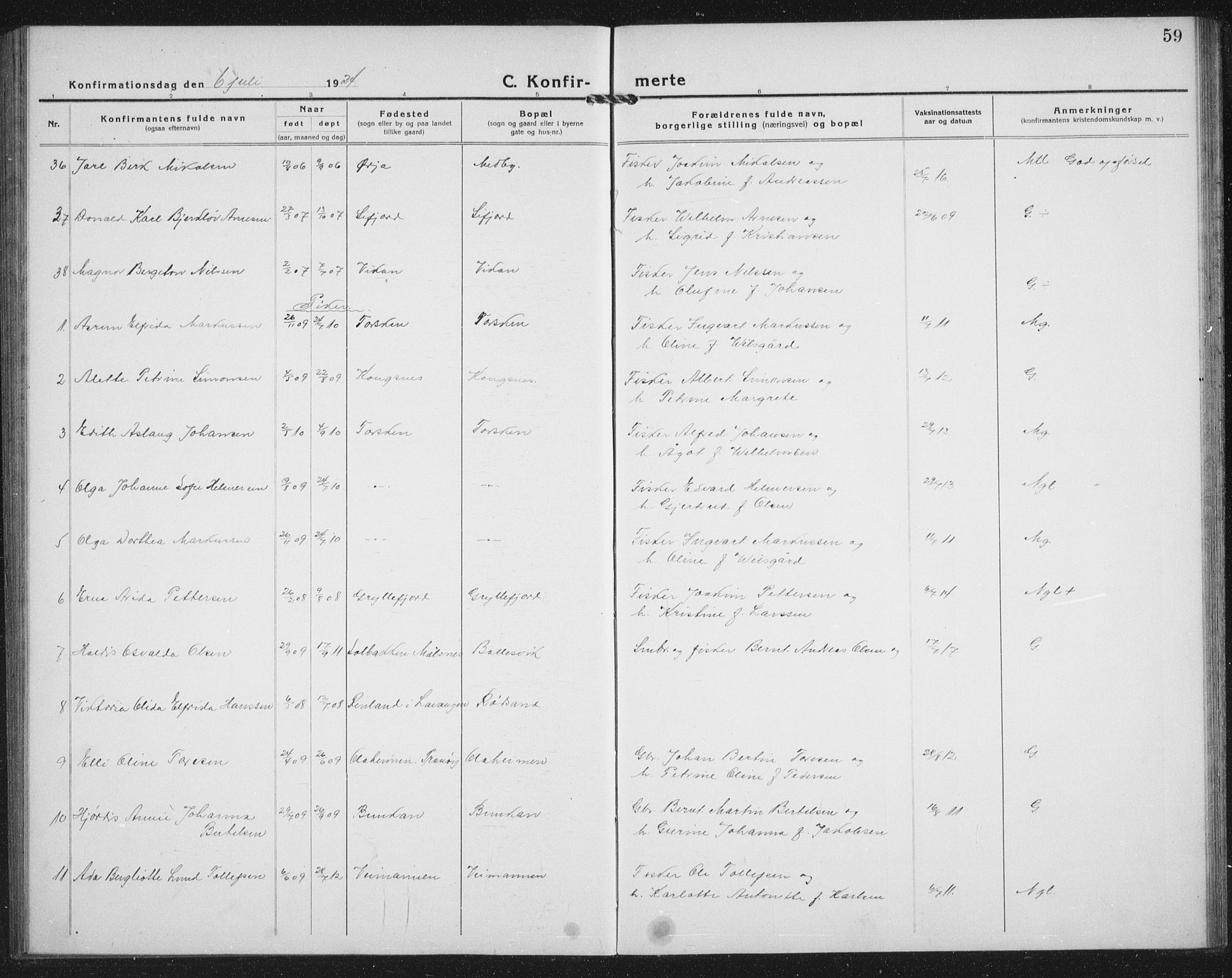 Berg sokneprestkontor, AV/SATØ-S-1318/G/Ga/Gab/L0014klokker: Parish register (copy) no. 14, 1922-1933, p. 59