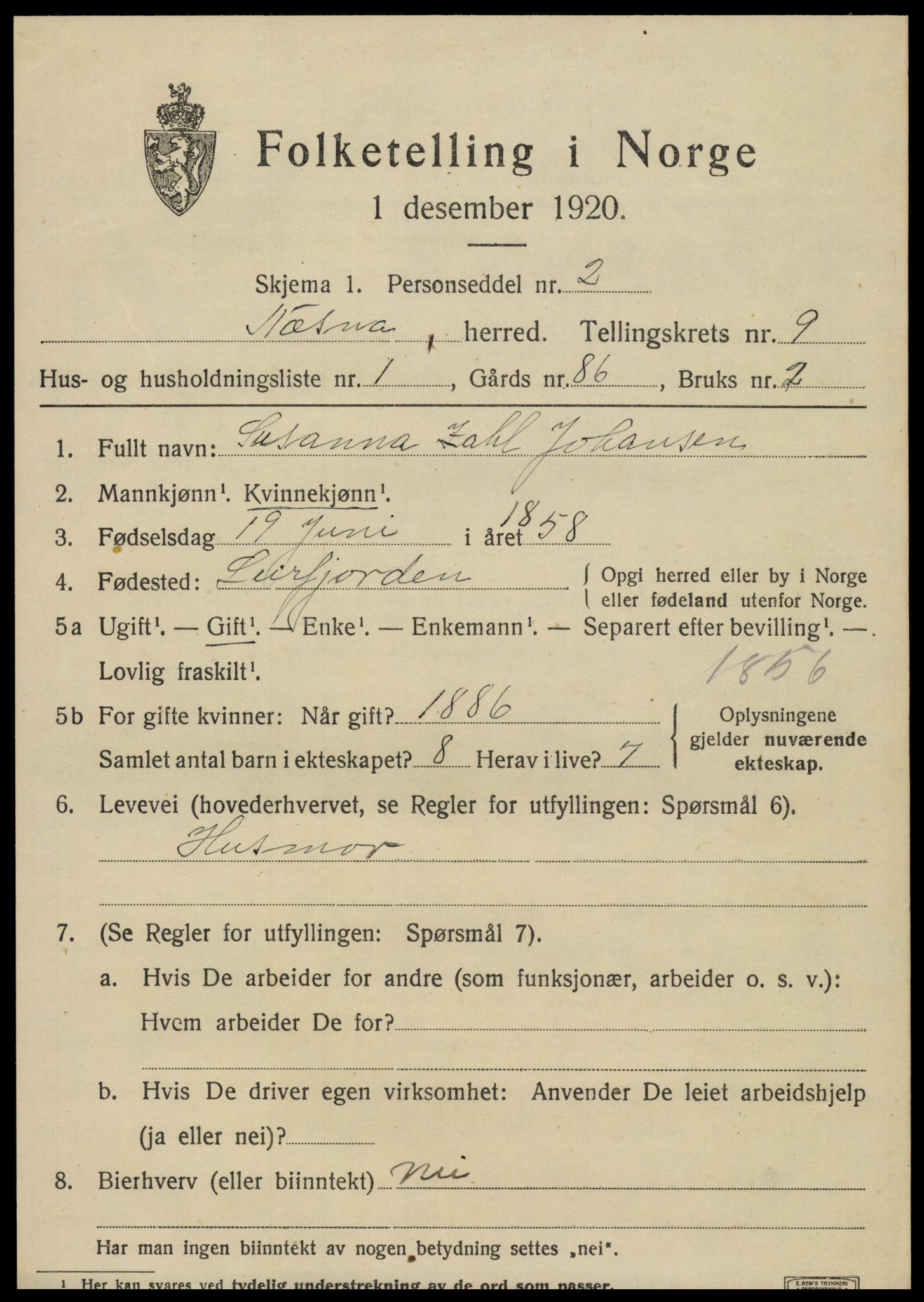 SAT, 1920 census for Nesna, 1920, p. 7325