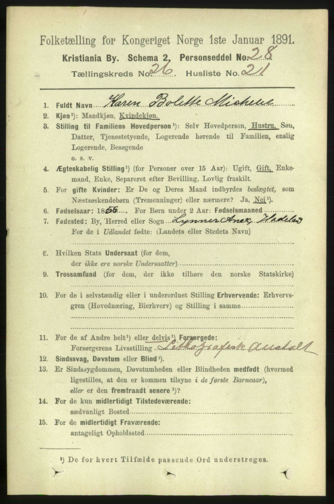 RA, 1891 census for 0301 Kristiania, 1891, p. 13526