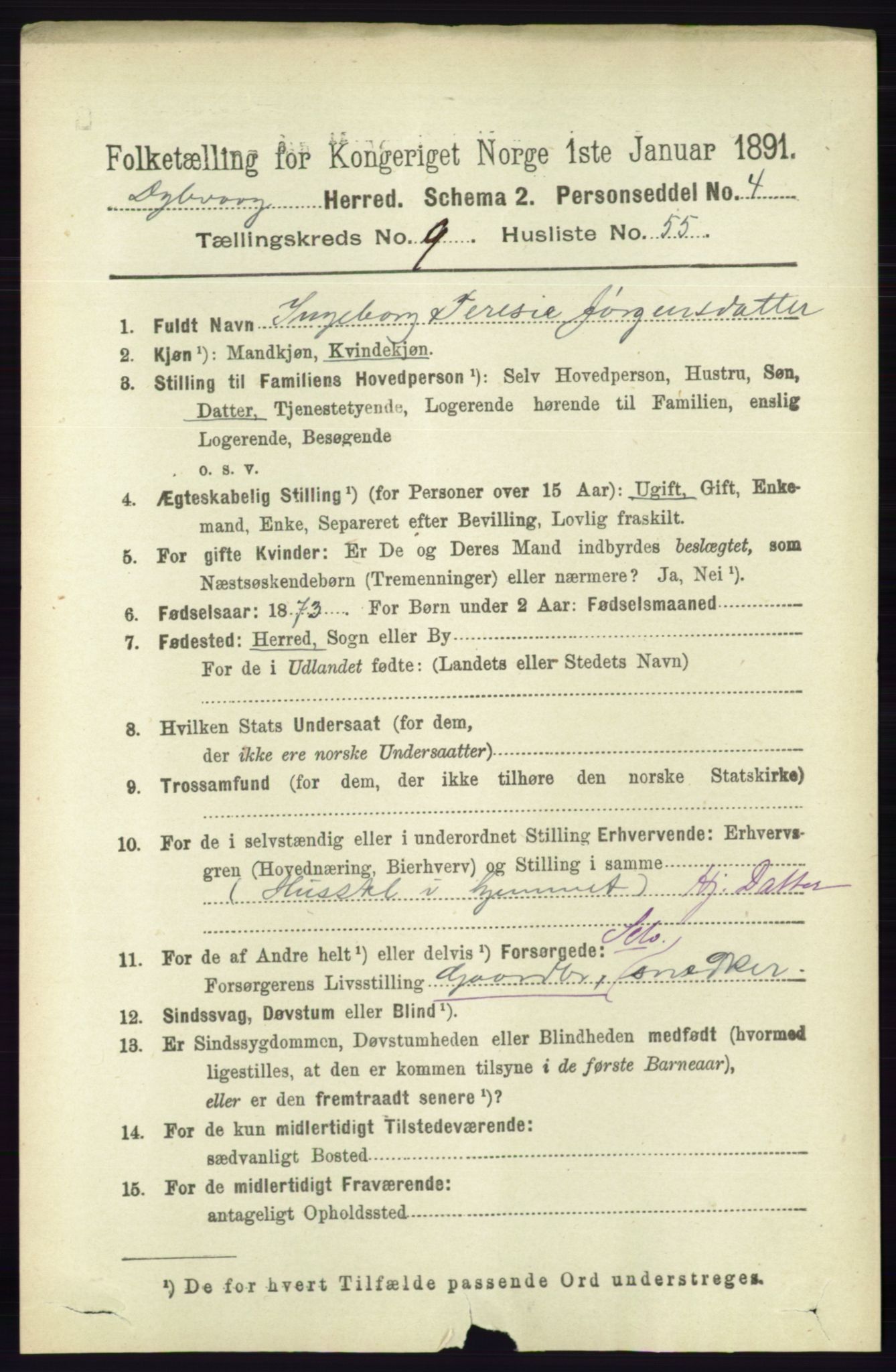 RA, 1891 census for 0915 Dypvåg, 1891, p. 3616