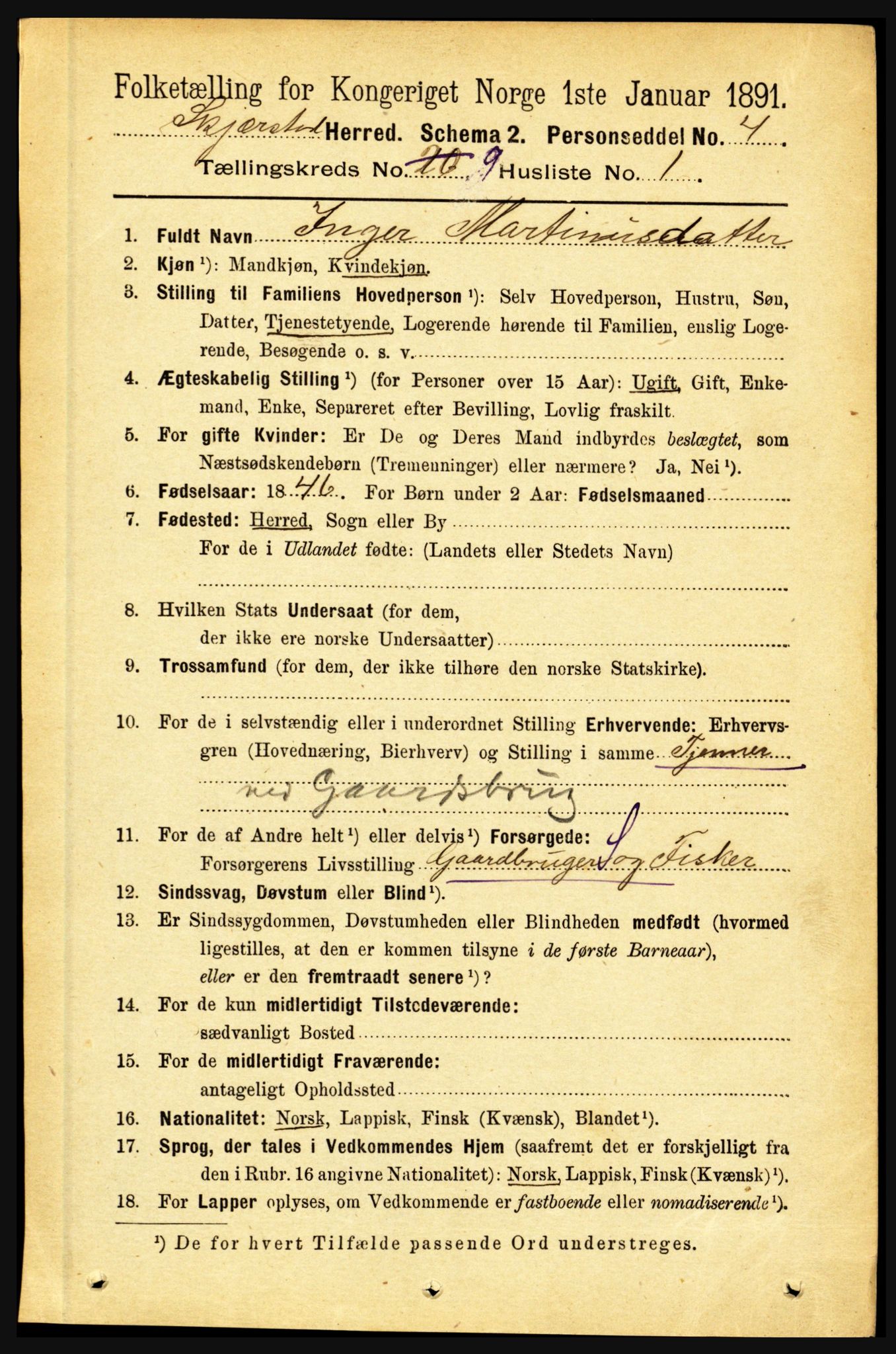 RA, 1891 census for 1842 Skjerstad, 1891, p. 3332